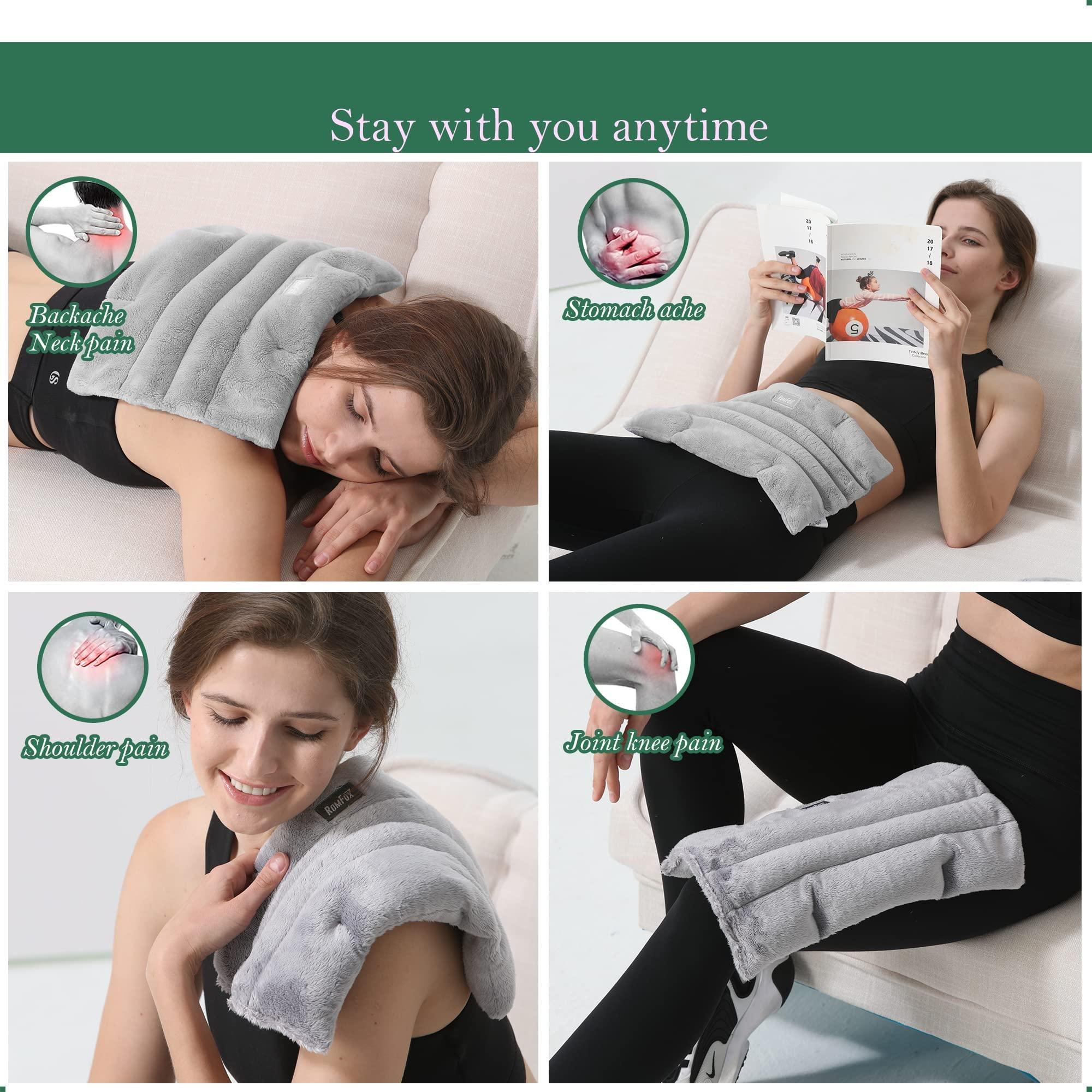 Romfox Romfox Microwavable Heating Pad for Pain Relief, Moist Heat for Menstrual Cramps, Muscles, Joints, Back, Neck and Shoulders, Heat Compress Pillow, for Both Hot and Cold Therapy (Grey - Unscented)