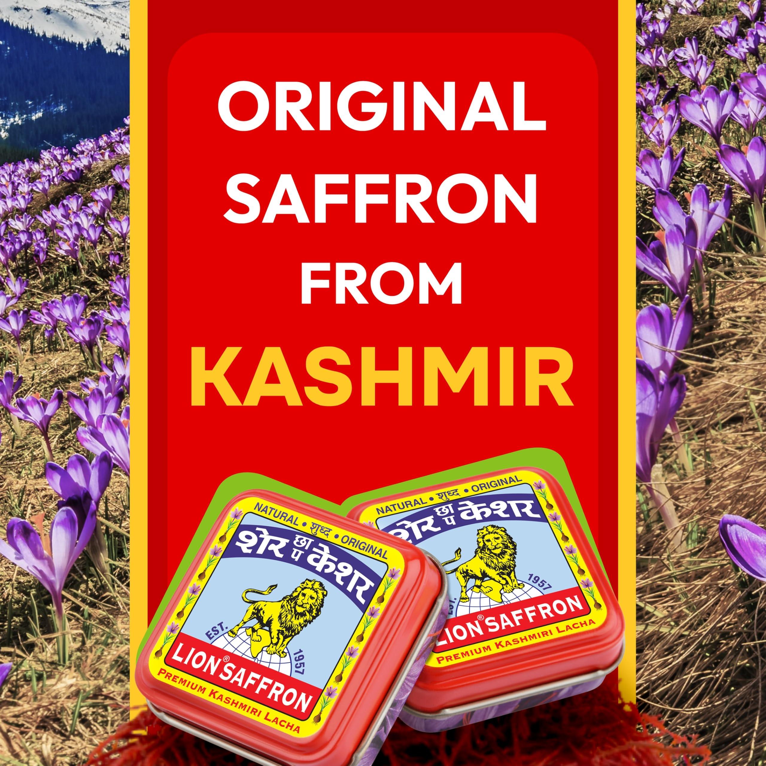 LION BRAND SAFFRON LION BRAND SAFFRON, Original Kashmir Saffron/Kesar/Azafran (Certified Grade A+) for Biryani, Rice, Tea, Cooking, Kesar Tilak, Beauty and Improved Health | Kashmiri Kesar Saffron 1g (1 gram)