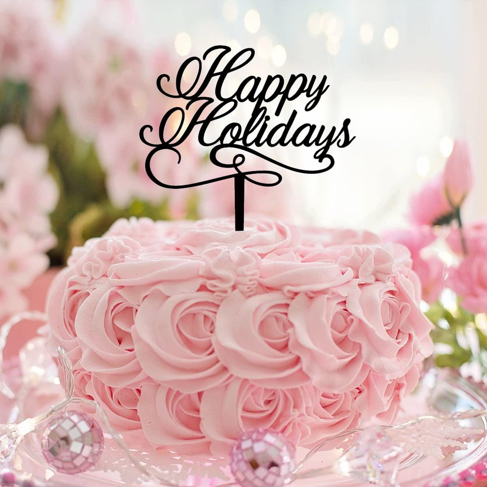 CustonCares Happy Holidays Cake Topper Santa Sleigh And Reindeer Happy Birthday Cake Picks 2022 Winter Festival Snowman Acrylic Black Valentines Day Nuptial Decoration Supplies Decorative Gifts for Men Adults