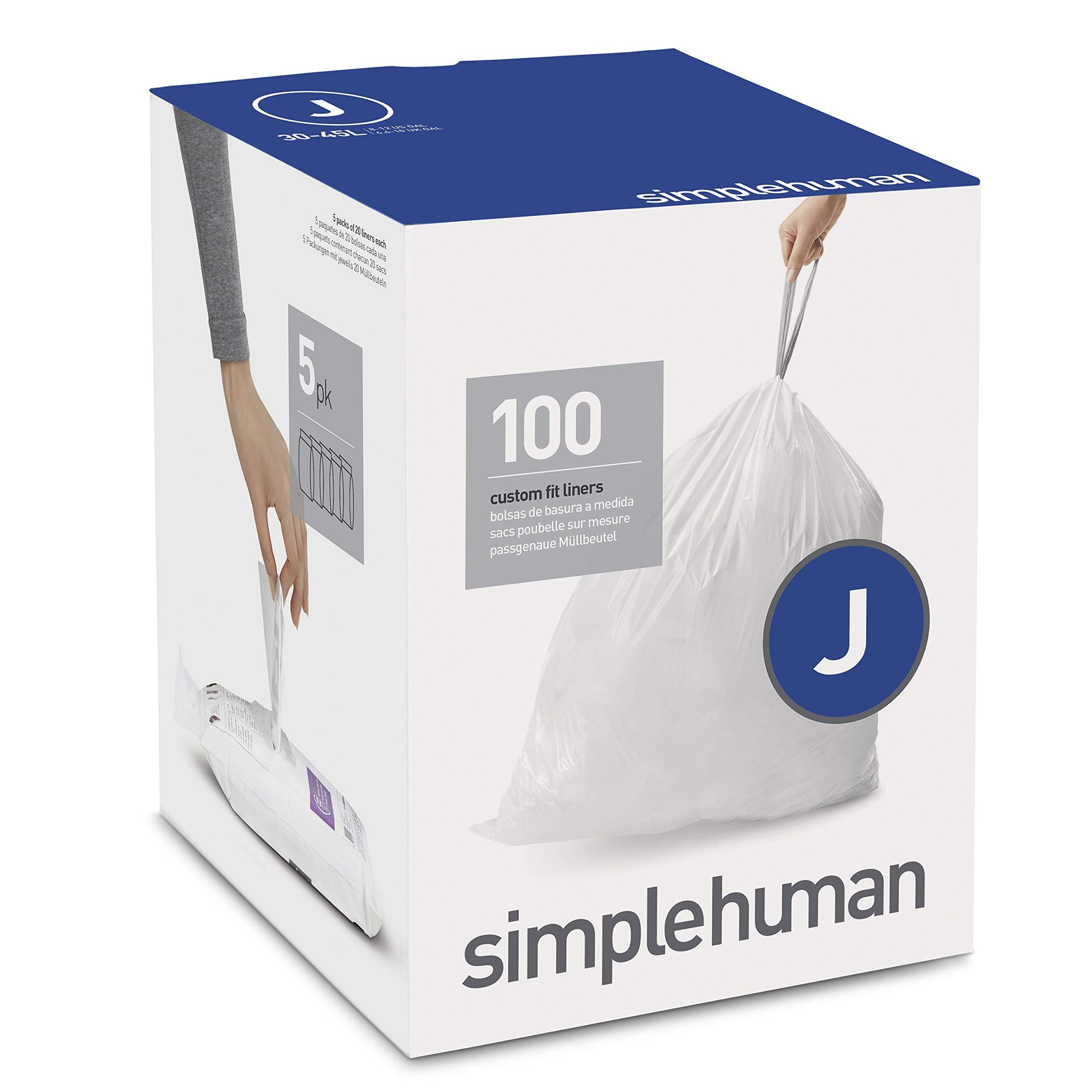 simplehuman simplehuman Code J Custom Fit Drawstring Trash Bags, 100 Count, 30-45 Liter / 8-12 Gallon, White
