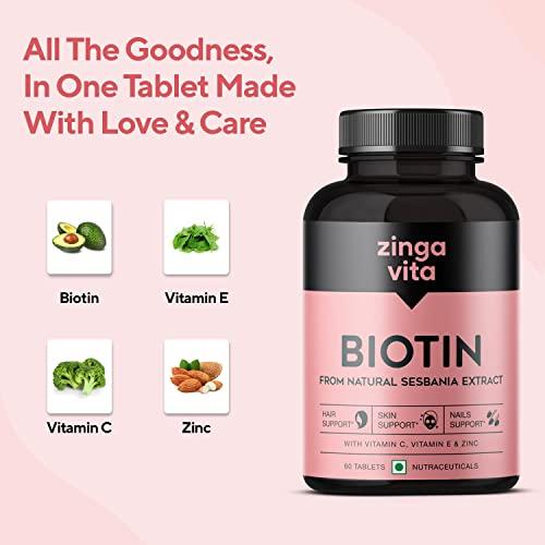 Generic Biotin Tablets | Boosts Keratin Production, Reduce Hair Fall and Promote Hair Growth with Natural Sesbania Agati Leaf Extract for Healthy Hair, Skin & Nails for Both Men & Women (60 Tablets)