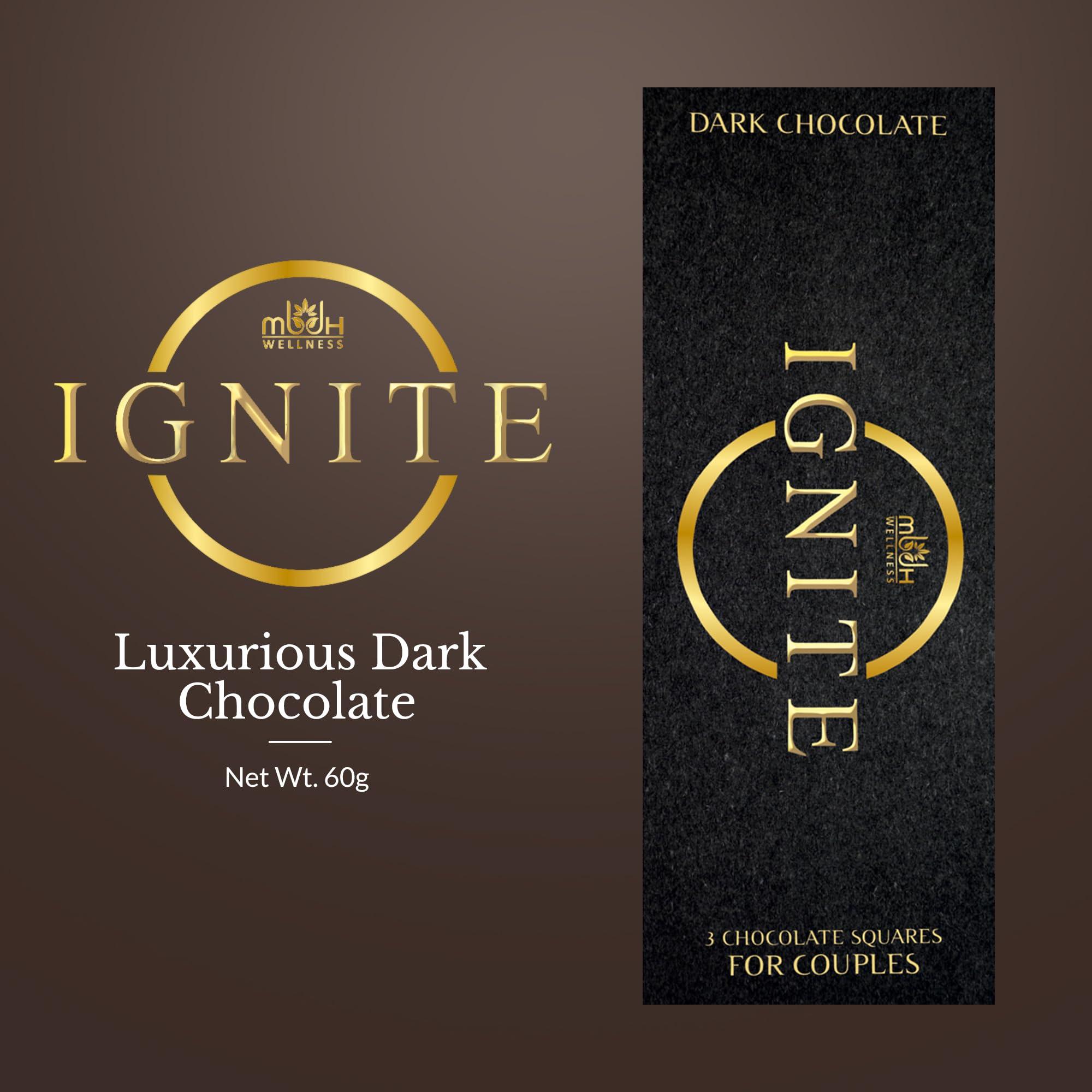 MBDH Wellness Ignite Dark Chocolate Bars - Premium Dark Chocolate Squares for Couples - 60% Cocoa, Vegetarian - Crafted with Epimedium and Maca Root for a Delightful Experience - Ideal for Men & Women - Pack of 2