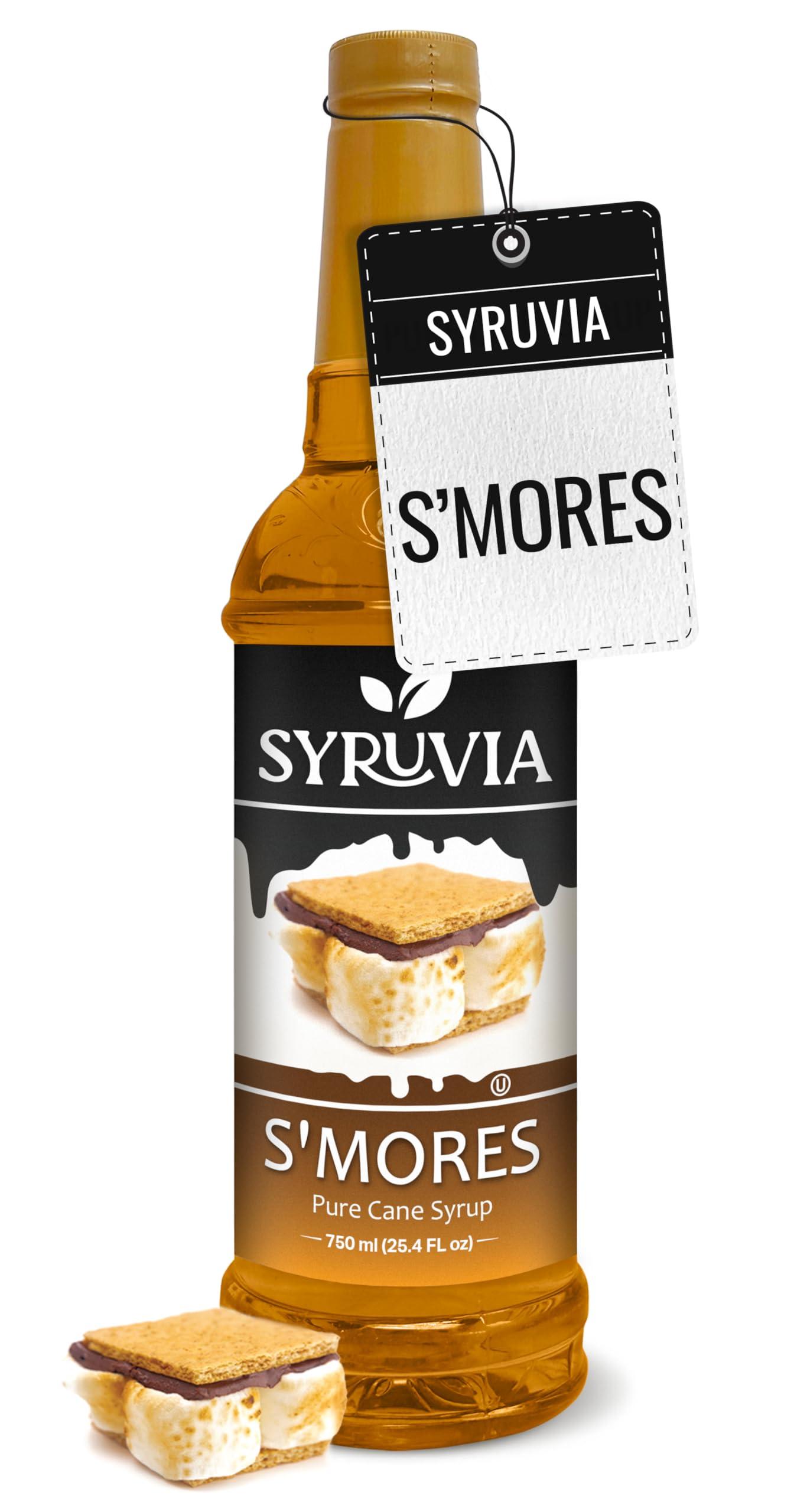 SYRUVIA Syruvia Smores Syrup for Coffee - 25.4 fl oz. Sweet Coffee Flavoring Syrup. Kosher and Gluten-Free. Perfect for Lattes, Smoothies, Shakes, Drinks, Desserts, and More.