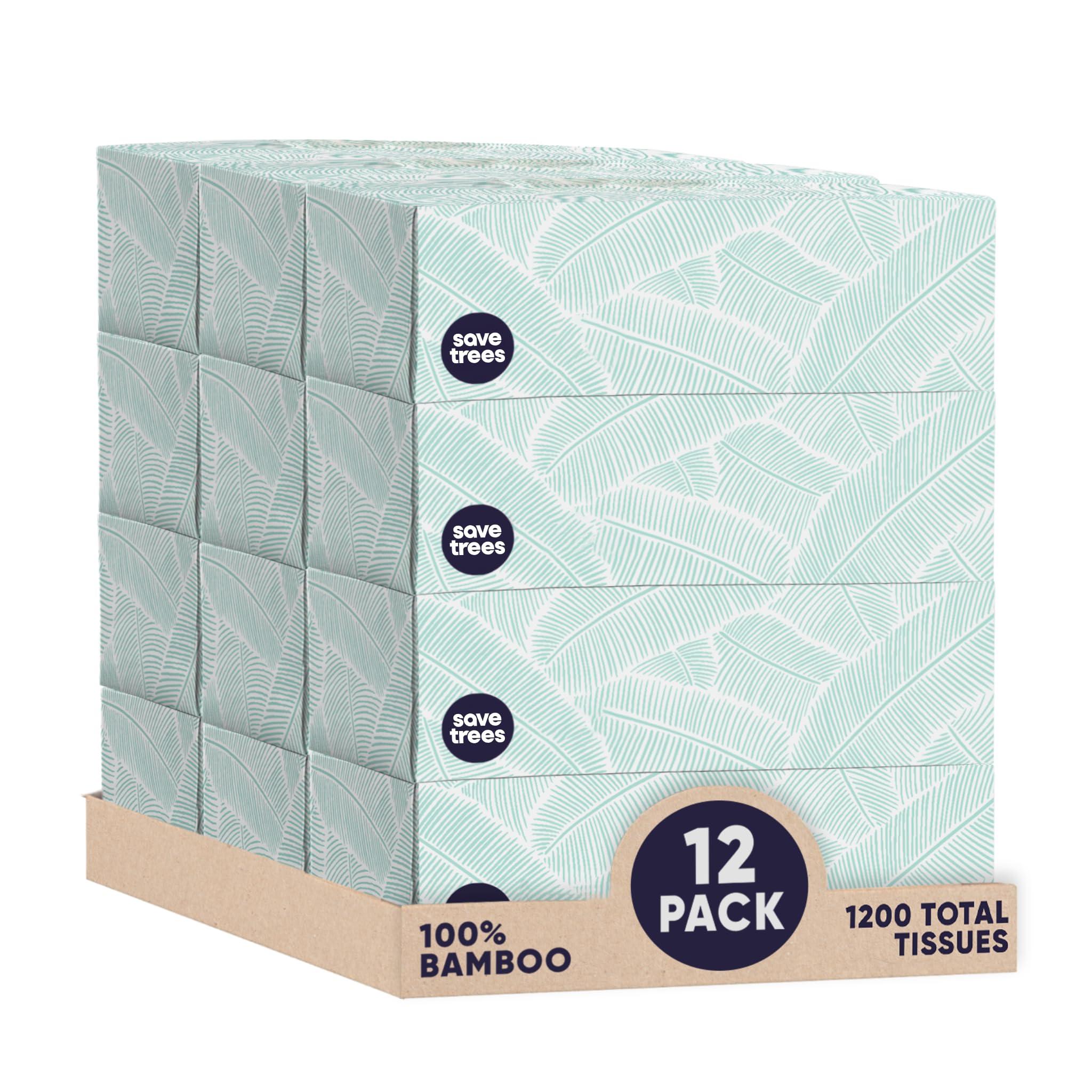 Cloud Paper Save Trees Bamboo Facial Tissues - 12 Boxes of Eco-Friendly, 3-Ply Hypoallergenic Tissues, 90 Sheets per Box, FSC Certified, Plastic-Free Packaging, Soft & Gentle for Home Use