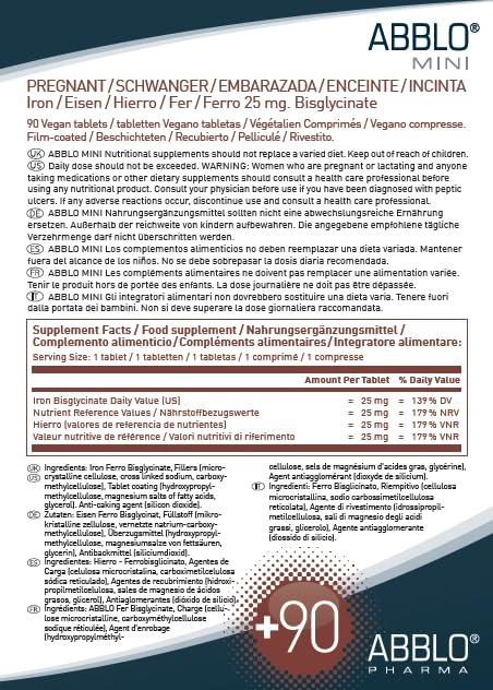 ABBLO PHARMA Prenatal & Pregnant Iron - 1 Tablet a Day - Very Gentle - Very Small - Bisglycinate - Take it with Breakfast