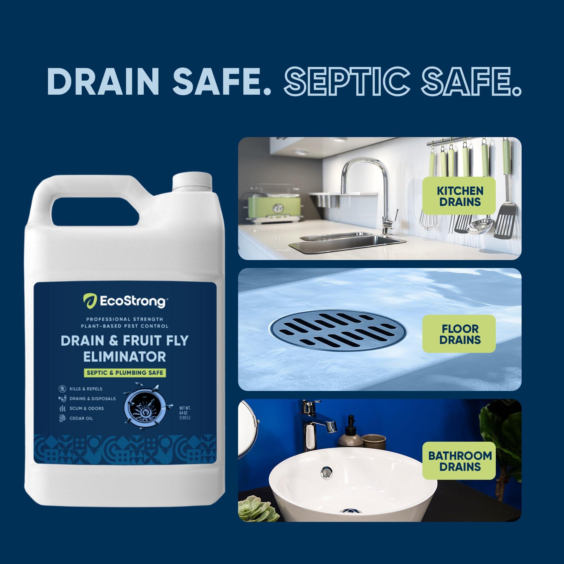 Eco Strong Fruit Fly Drain Treatment | Drain Fly Eliminator | Eliminates Gnats, Sewer Flies and More - Works in All Drains - 64 Fl Oz