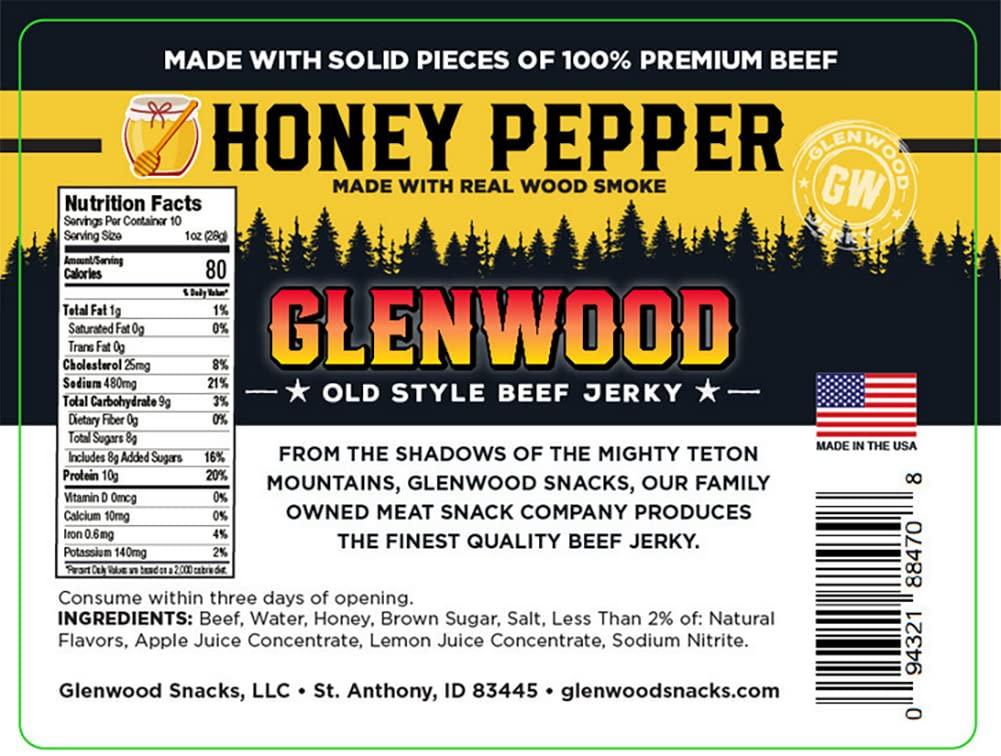 Glenwood Snacks Glenwood Jerky 10oz Bag Moist and Tender Beef Jerky (Honey Pepper)