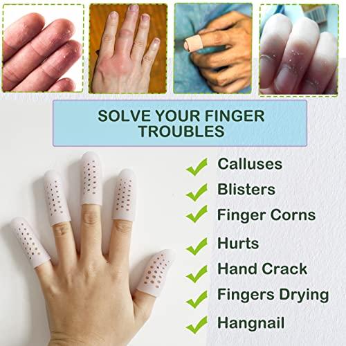 Kris-kikomy Kris-kikomy 14 PCS Silicone Finger Cots Gel Finger Protectors, Finger Bandage - New Breathable Finger Caps with Holes for Finger Cracking, Eczema, Trigger Fingers, Blisters, Broken Toe (White)