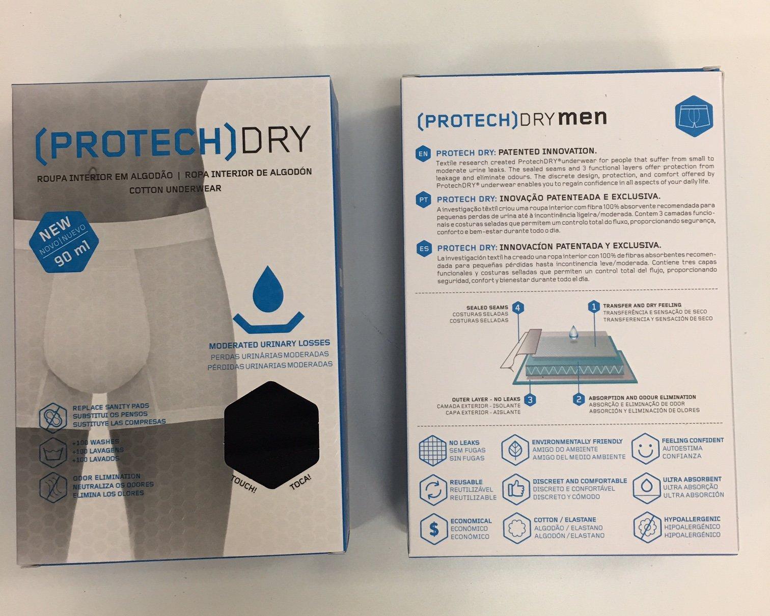 PROTECHDRY PROTECHDRY - Washable & Reusable Urinary Incontinence Cotton Boxer Brief Underwear for Men, Black Small