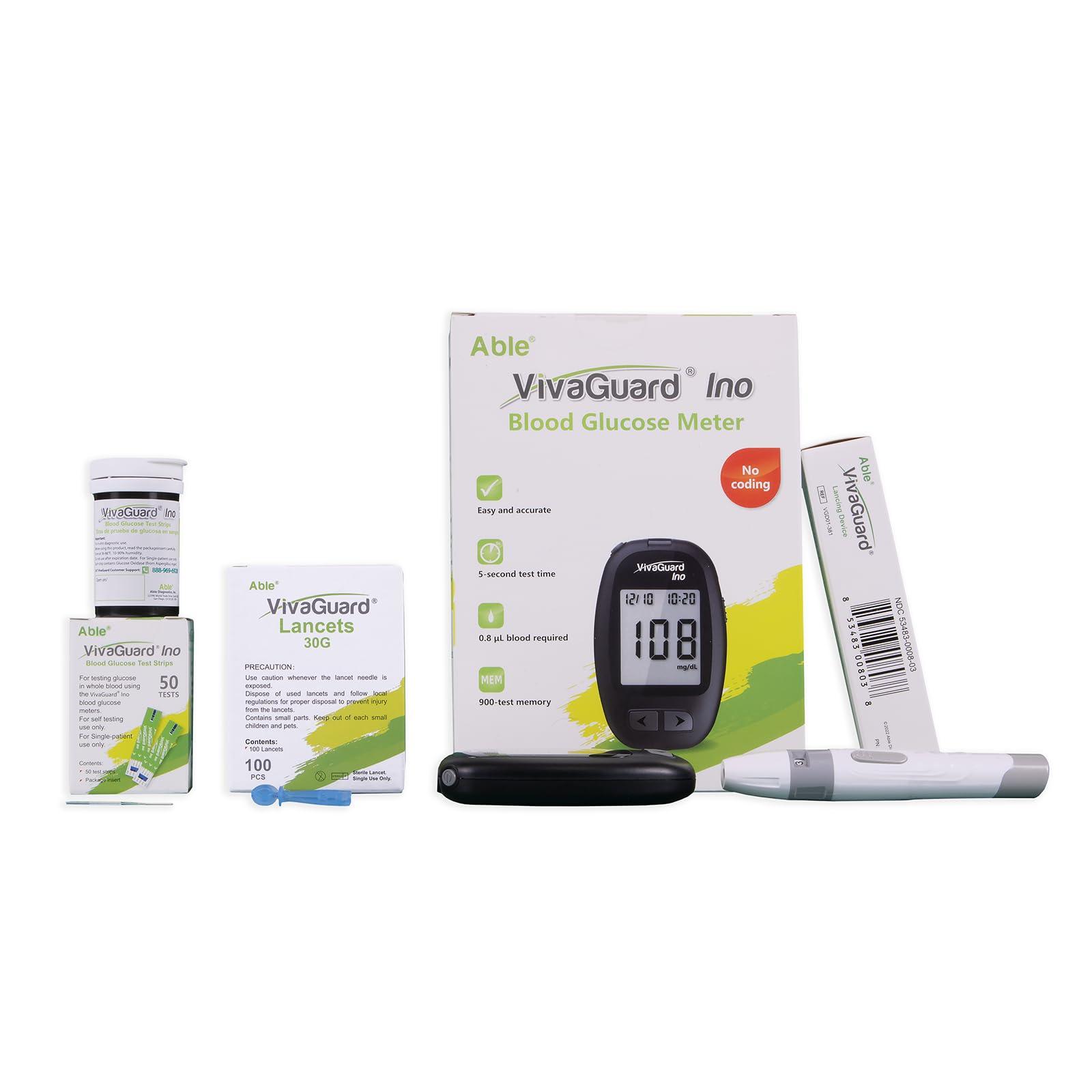 VivaGuard VivaGuard Blood Glucose Monitor - Blood Sugar Test Kit with100 Test Strips,100 Lancets (30G),1 Lancing Device and 1 Glucometer - No Coding, Large Display