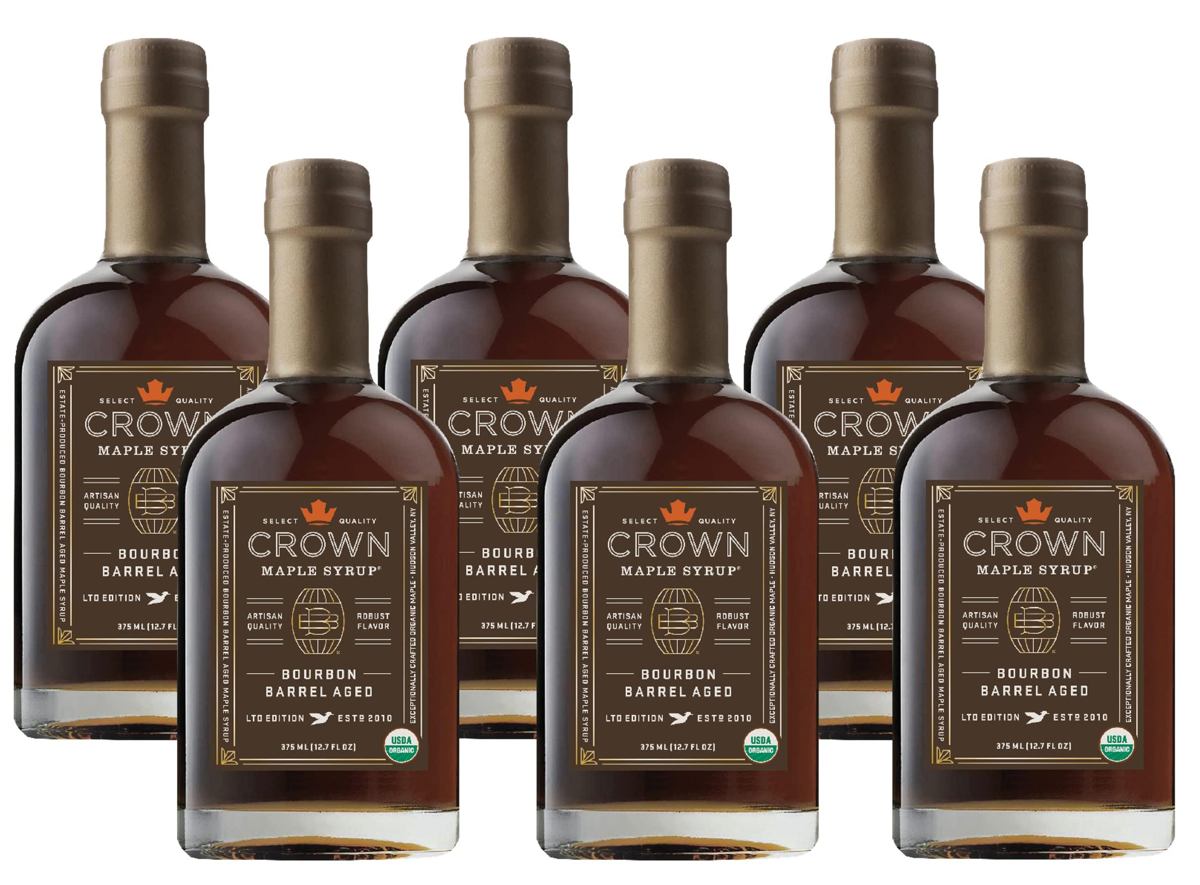 Crown Maple Crown Maple Bourbon Barrel Aged Organic Maple Syrup, Pancakes, Flavor Cocktails, Marinades and Sauces, 12.7 Fl Oz (Pack of 6)
