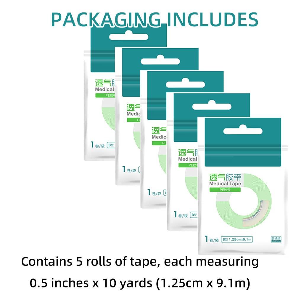Bolesen Transparent Medical Tape Waterproof Breathable Adhesive Clear Hypoallergenic Surgical Tape PE First Aid Tape for Wound, Bandage for Sensitive Skin (0.5inch X 10Yards * 5 Rolls)