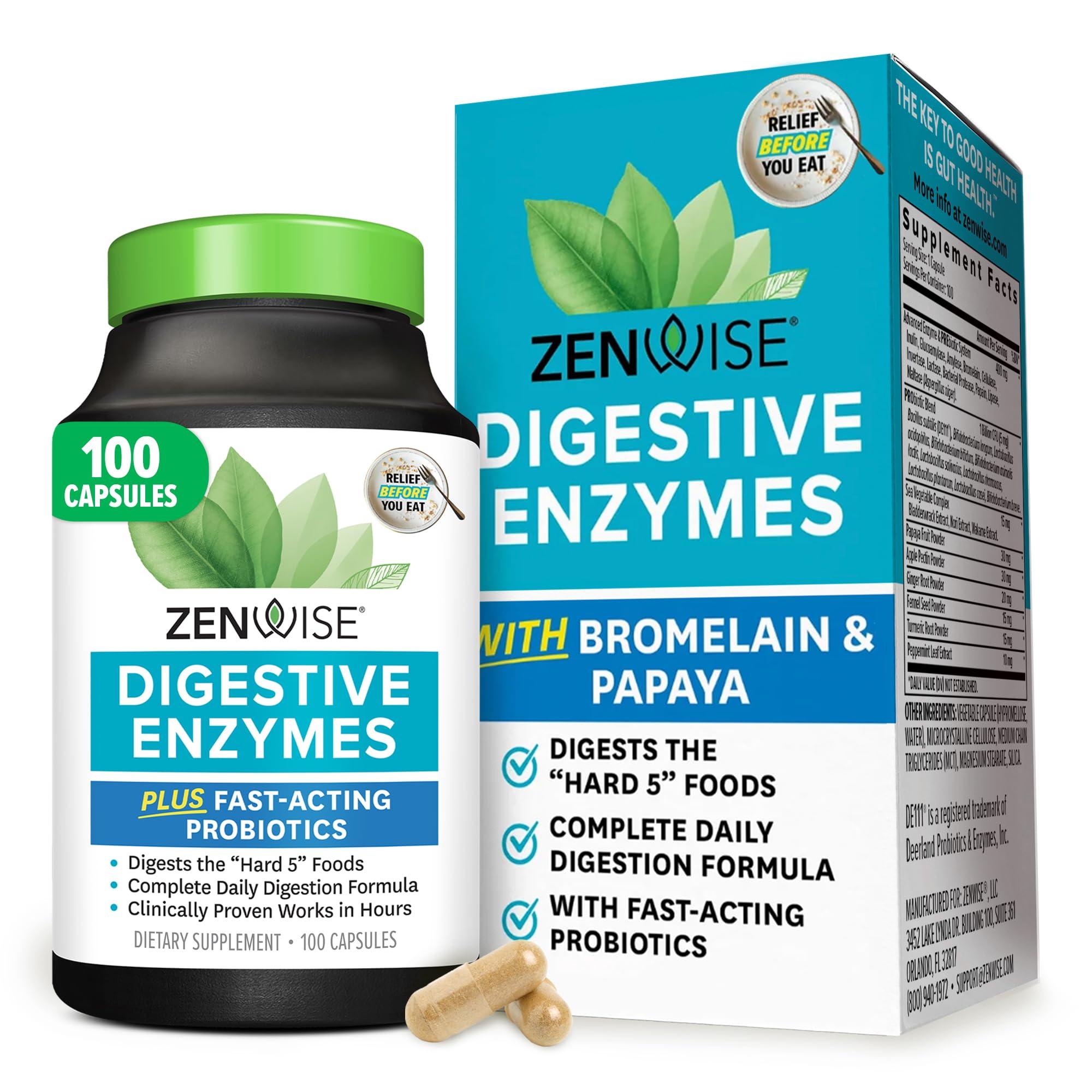 Zenwise Health Zenwise Health Digestive Enzymes and Bromelain for Gut Health - Probiotic Multi Enzymes with Prebiotics and Probiotics for Women and Men for Digestive Health and Bloating Relief for Digestion - 100 CT