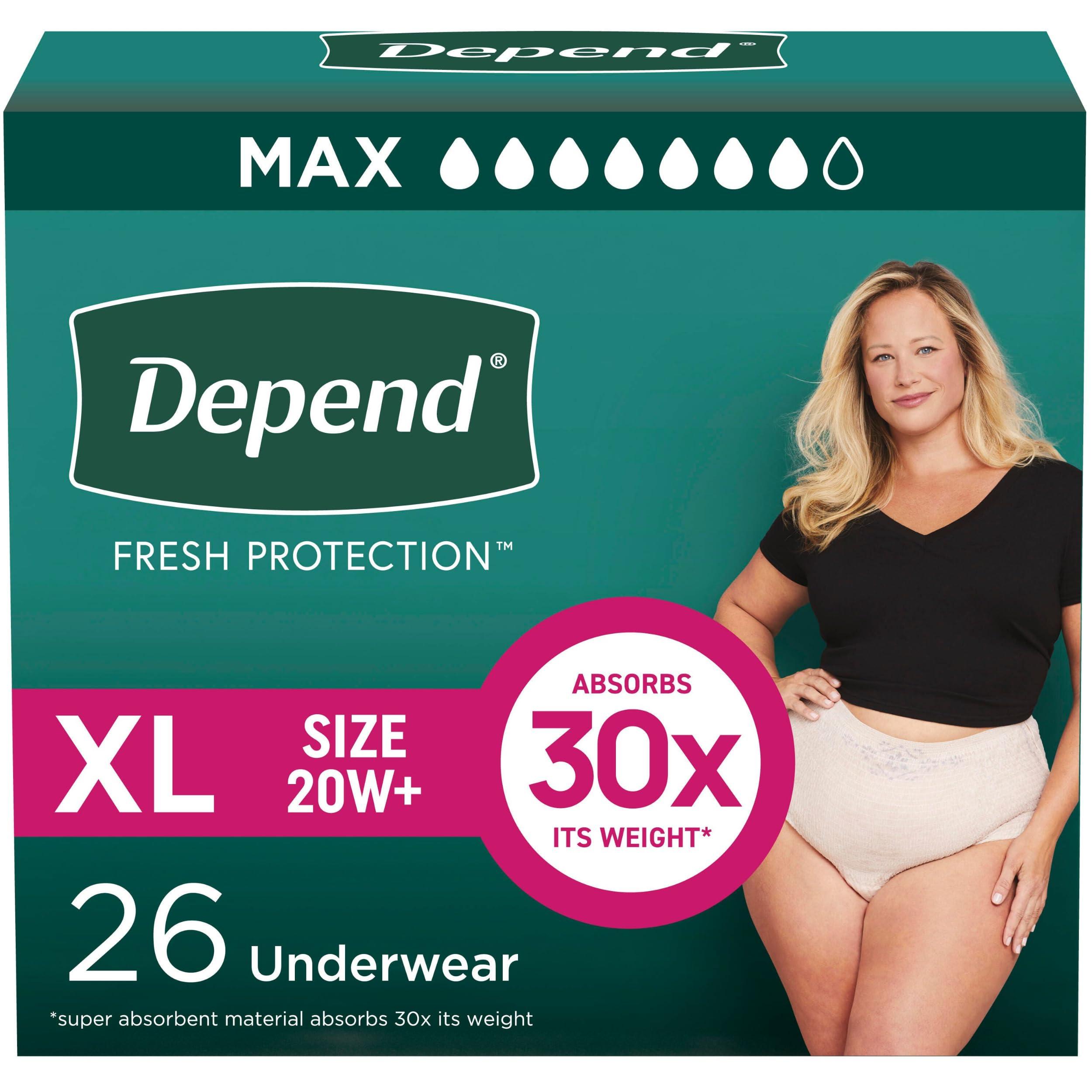 Depend Depend Fresh Protection Adult Incontinence & Postpartum Bladder Leak Underwear for Women, Disposable, Maximum, Extra-Large, Blush, 26 Count, Packaging May Vary