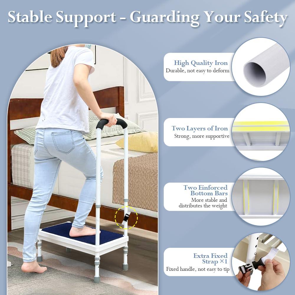 KAVIL Bed Steps for High Beds for Adults Step Stool for Bedside 3-in-1 Foot Stepping with Handle Elderly Senior Aids Daily Living Heavy Duty Adjustable Platform Steps for Kitchen, Car, Bathtub (Blue-21.6\")