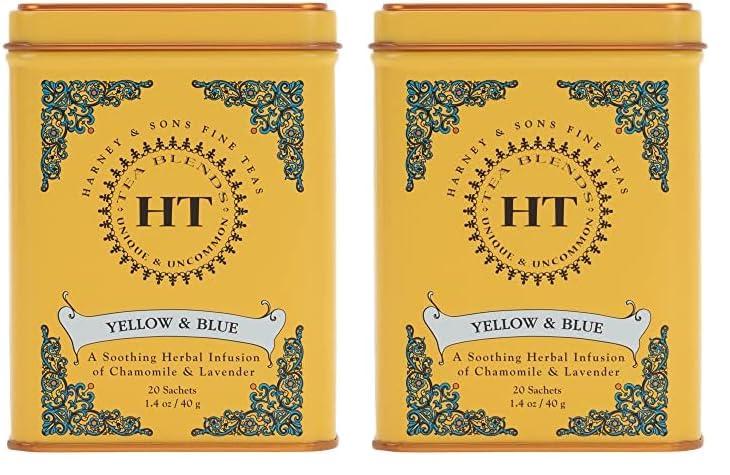 Harney & Sons Harney & Sons Master Yellow & Blue Tea Tin - Herbal Blend of Chamomile, Lavender, and Cornflowers - 1.4 Oz, 20 Count (Pack of 2)