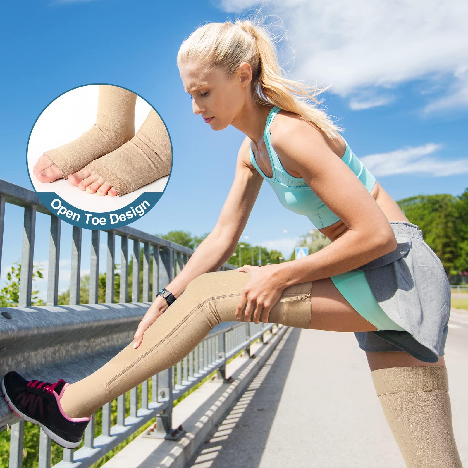 Newcotte Newcotte Compression Socks with Zipper for Women Thigh High Compression Stockings 20-30mmhg Support Socks for Women Men (Medium)
