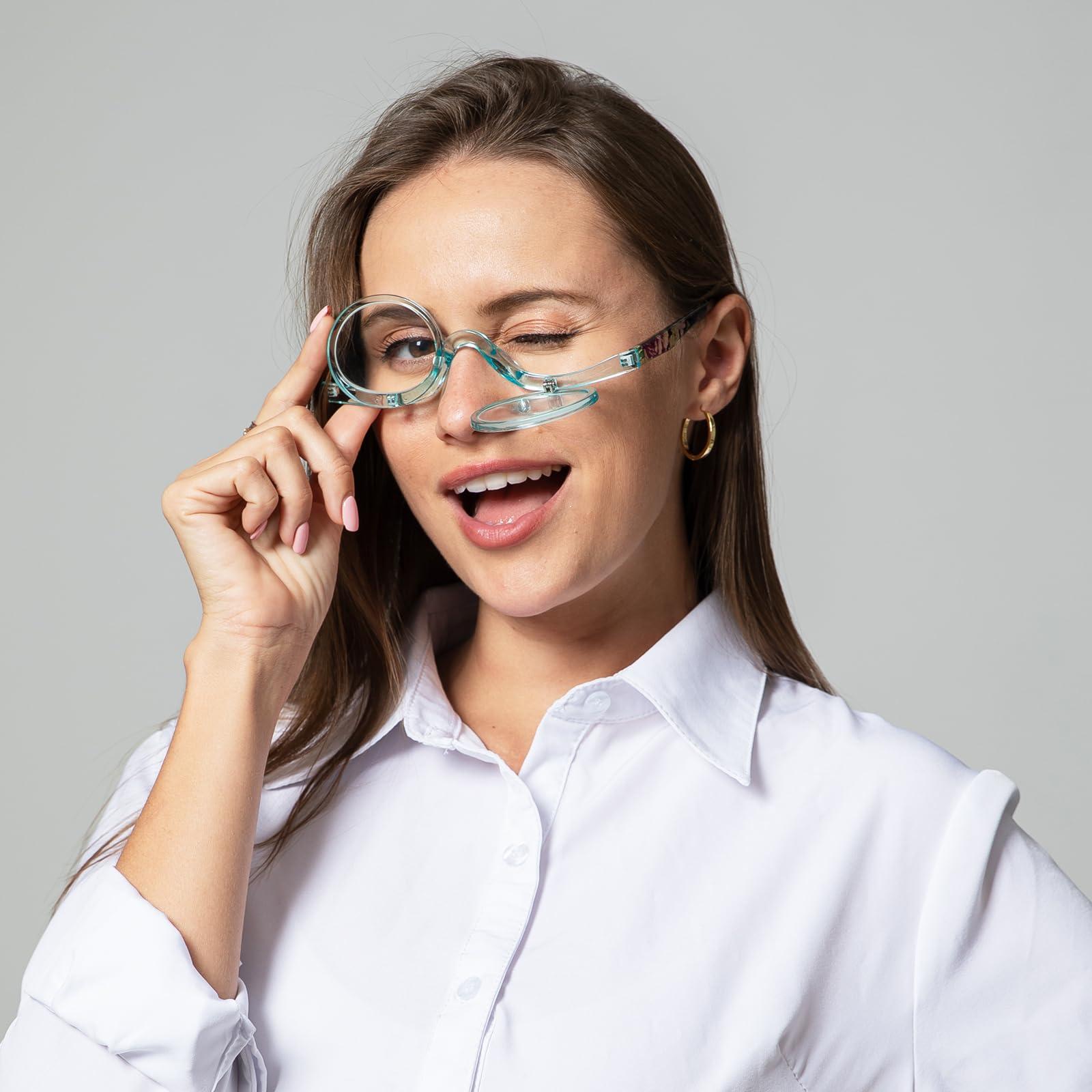 MMOWW MMOWW 2 Pairs Makeup Readers Flip-top Rotating Fashion Reading Glasses for Women Dual Lens Black+Blue,2.0