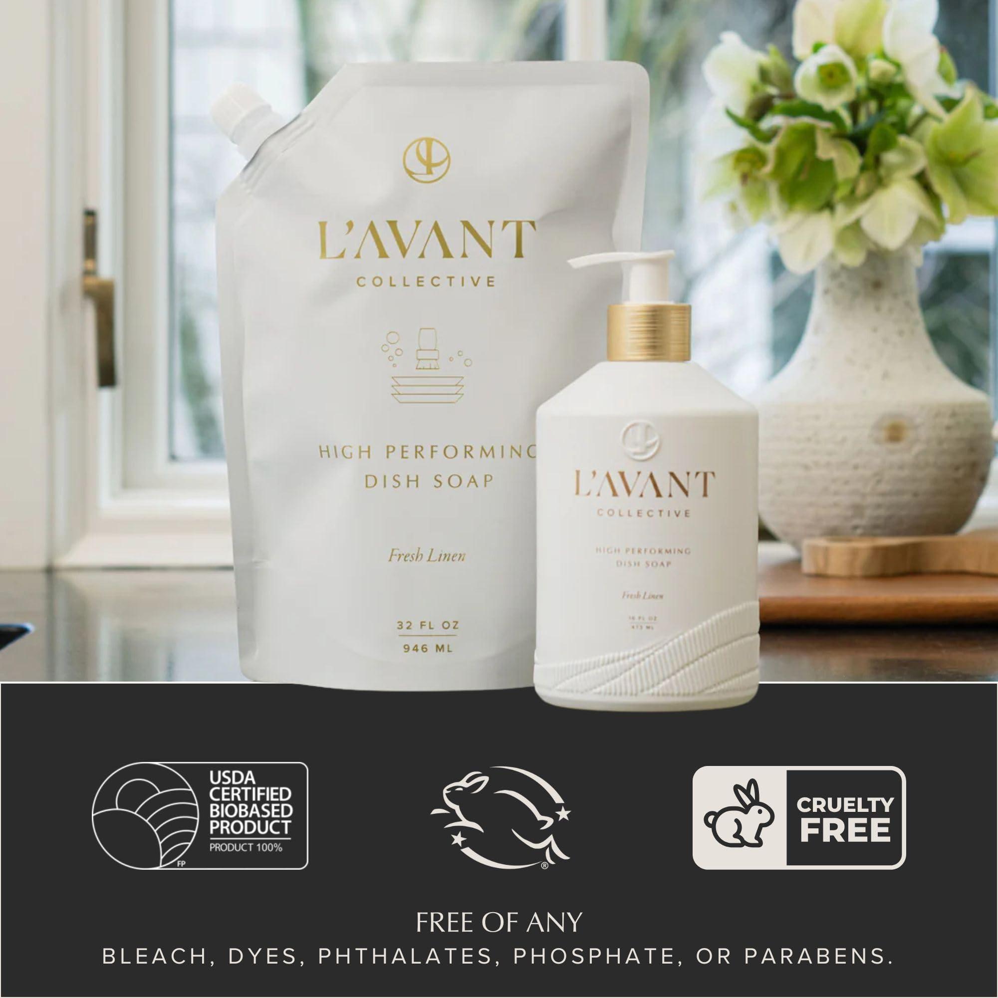 L\'AVANT Collective L\'AVANT Collective High Performing Dish Soap Refill | Plant-Based Ingredients & High Performing Formula | Fresh Linen Scent | 32 FL oz/946 mL