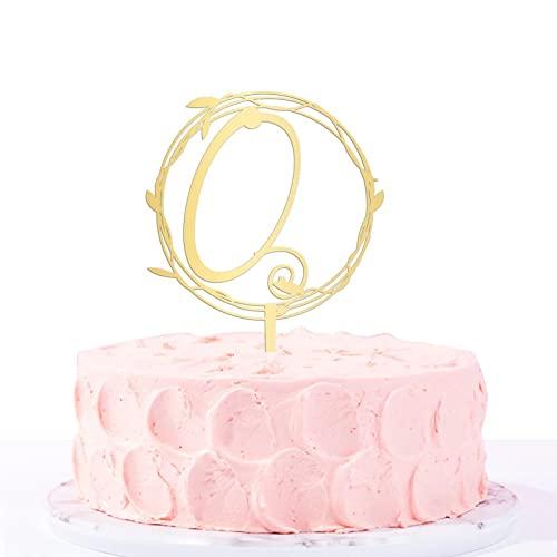 Vinisong Vinisong Initial Letter Q Cake Topper Gold Acrylic Cake Toppers Cake Decorations for Children or Adults Personalized Wreath Cake Topper for Birthday Wedding Anniversary Keepsake Party Decor