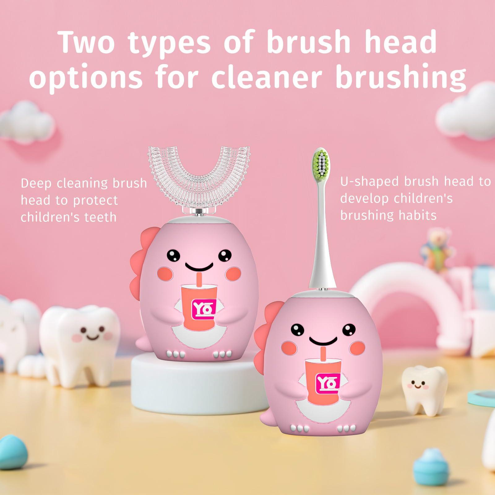 Yodabai yeklike Kids Electric Toothbrushes, U Shaped Ultrasonic Toothbrush,Rechargeable Kids Toothbrush w/Smart Timer, Sonic Toothbrush Kids with 6 Modes, IPX7 Waterproof Design (2-7 Year Old, Pink)
