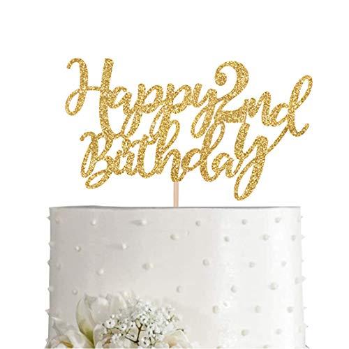 MAGJUCHE Gold Glitter Happy 2nd birthday cake topper, Gold 2 years old birthday party decorations, girl or boy birthday cake toppers