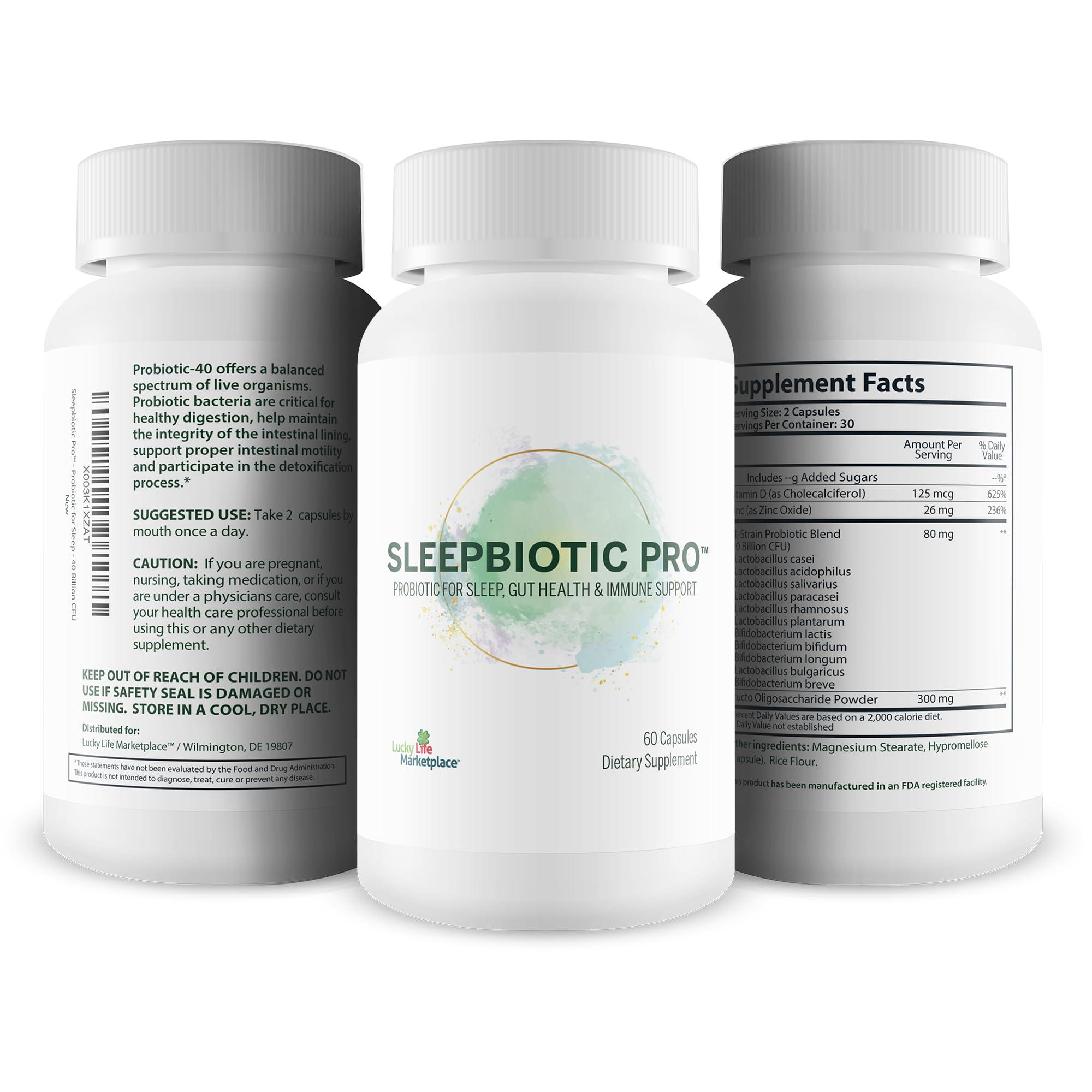 Lucky Life Marketplace Sleepbiotic Pro - Multi-Strain Probiotic Sleep Support - Aid Gut Health & Immune Support - Promote Relaxation & Sleep Quality with Premium Probiotics - Lactobacillus & Bifidobacterium - 40 Billion CFU