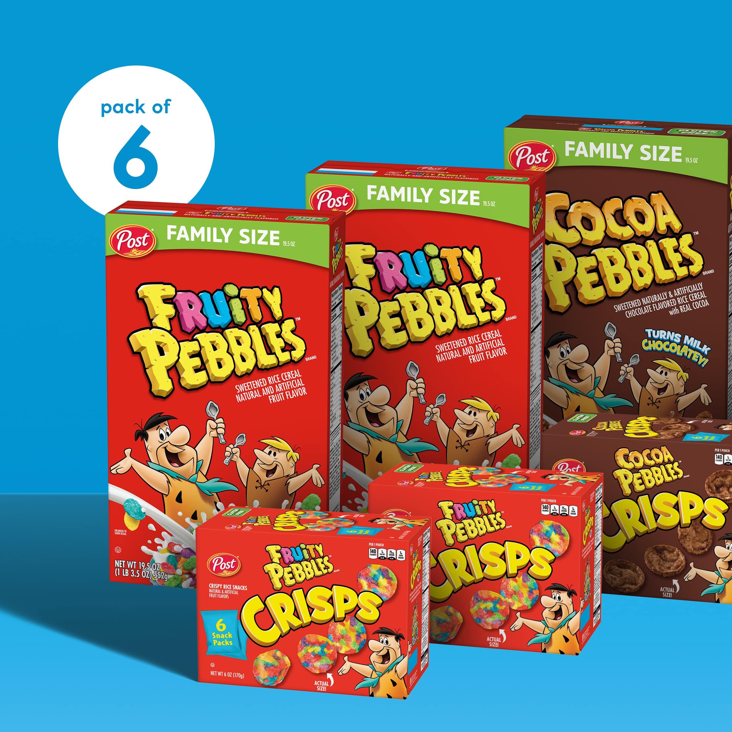 Post Pebbles Family Size Cereal and Crisps Variety Pack; Fruity Cereal (2), Cocoa Cereal (1), Fruity Multipack Crisps (2), Cocoa Multipack Crisps (1)