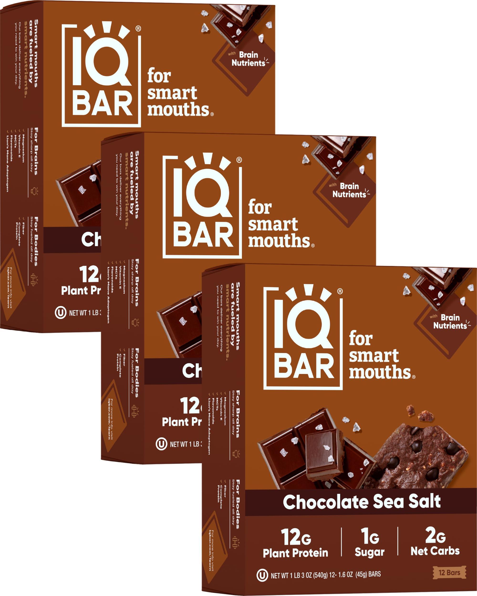 IQBAR IQBAR Brain and Body Plant Protein Bars - Chocolate Sea Salt - 36-Count Low Carb - Gluten Free, High Fiber, Vegan Snacks - Low Sugar Meal Replacement