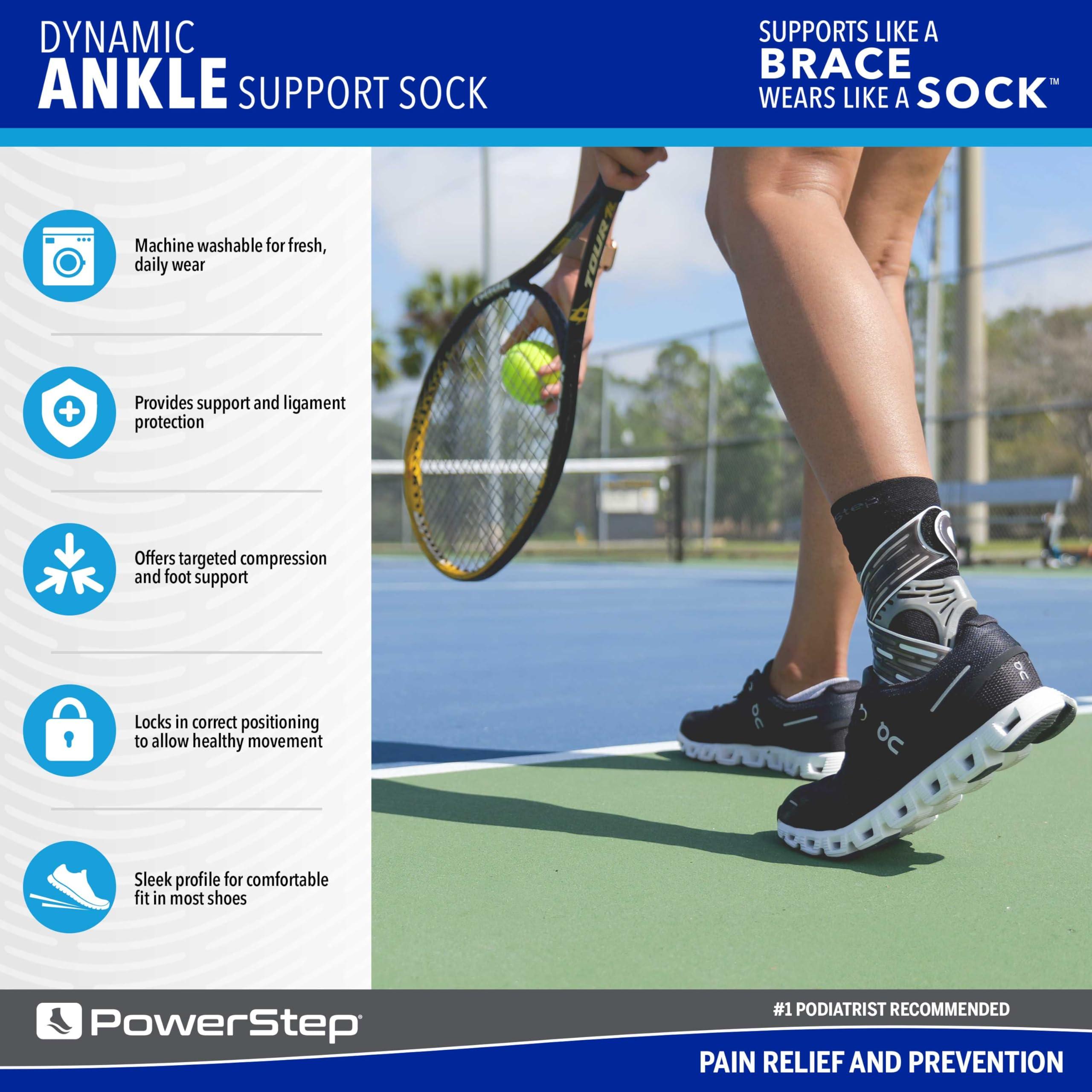 Powerstep Powerstep Unisex\'s Dynamic Stability, Ankle Brace and Compression Sock, for Flexibility, Support and Injury Prevention, Black, Left Large