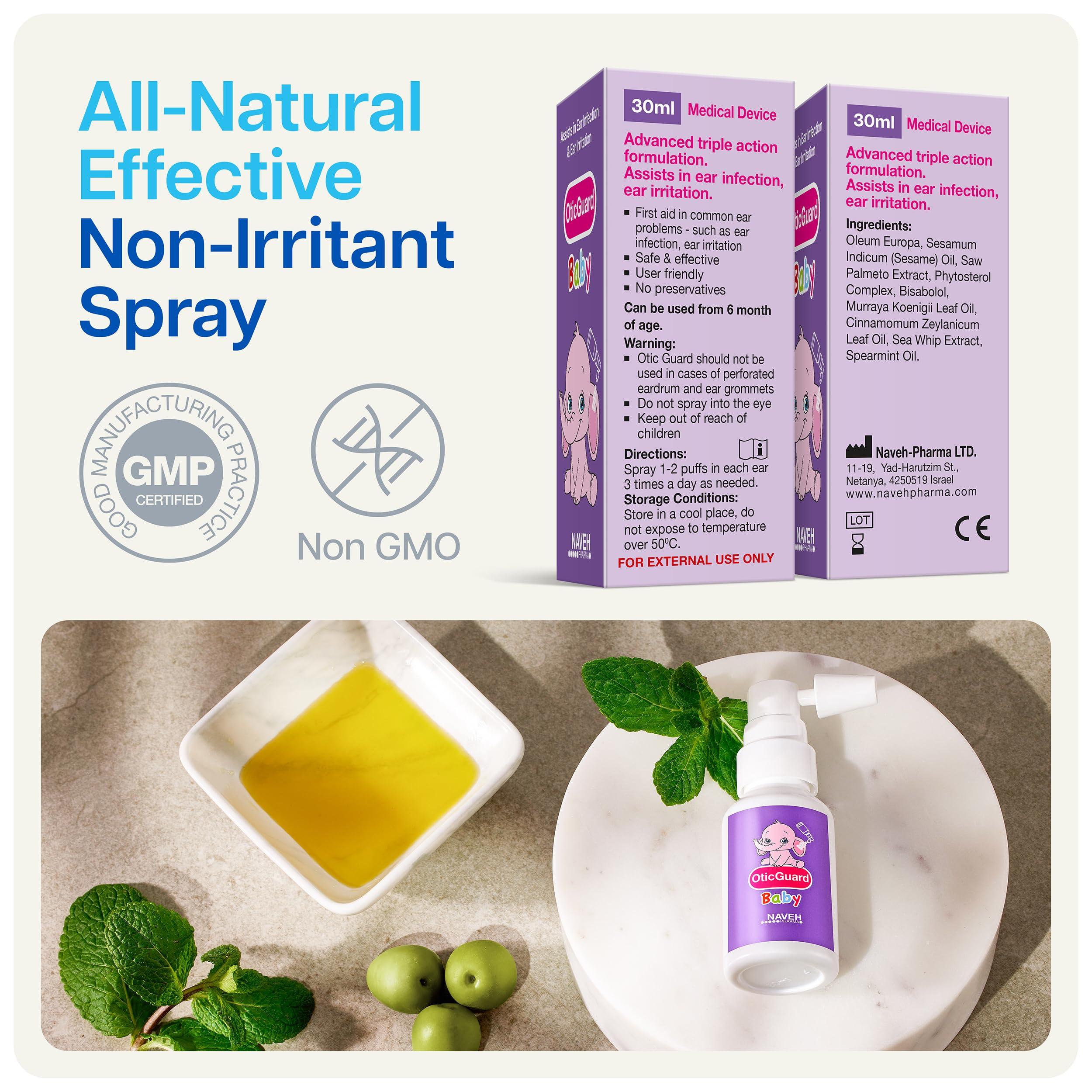 NAVEH PHARMA NAVEH PHARMA Otic Guard Baby - Natural Ear Spray Drops | Organic Herbal Sweet Oil Blend 3 in 1| Itchy Ear, Swimmer\'s Ear, & Ear Wax Removal | Clogged Ears | 1 Fl Oz