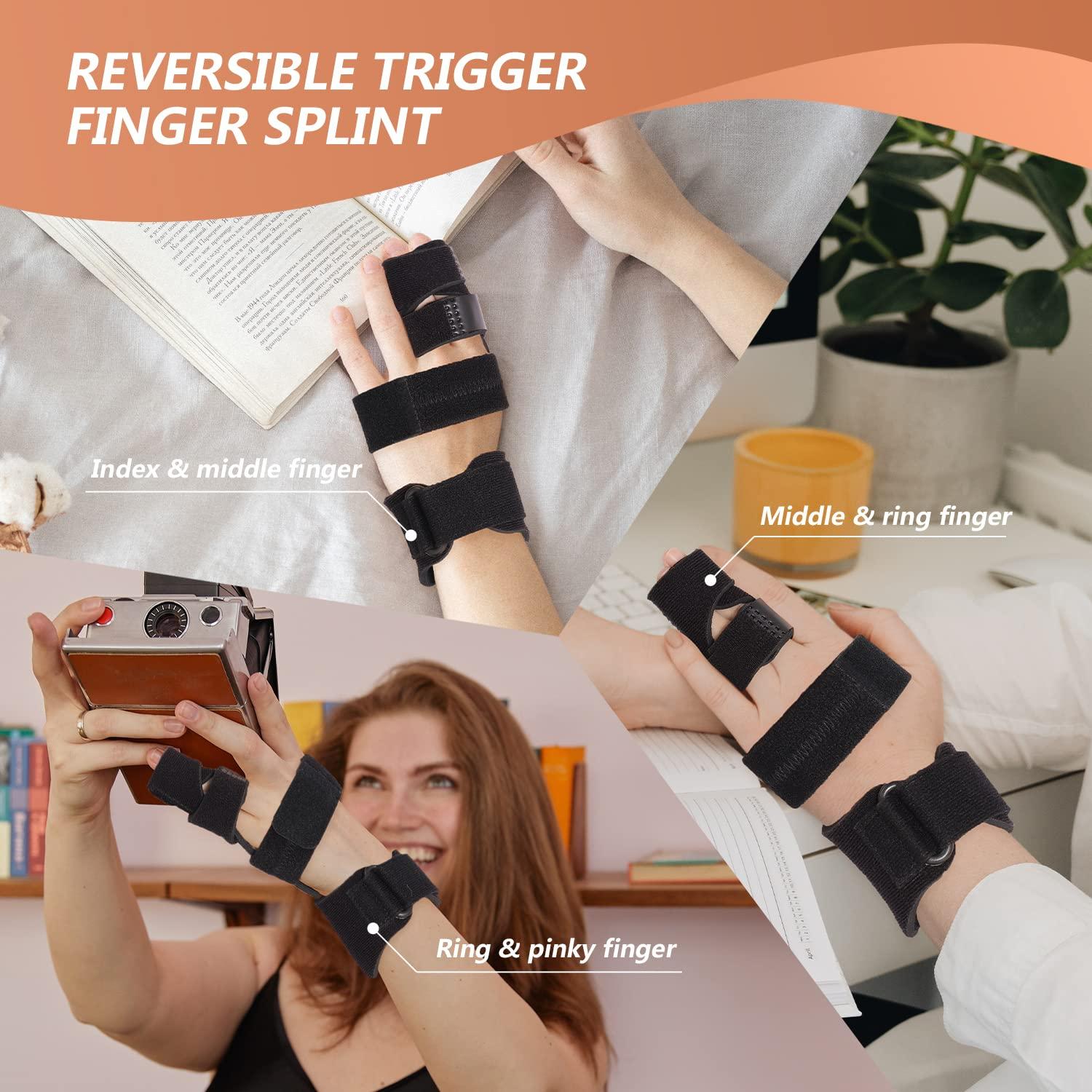 Scurnhau Scurnhau Trigger Finger Splint Finger Brace for 2 Fingers Reversible Finger Splints for Mallet Finger Broken Finger Arthritis Metacarpal Fracture Hand Brace with Finger Support Joints Immobilizer-S/M