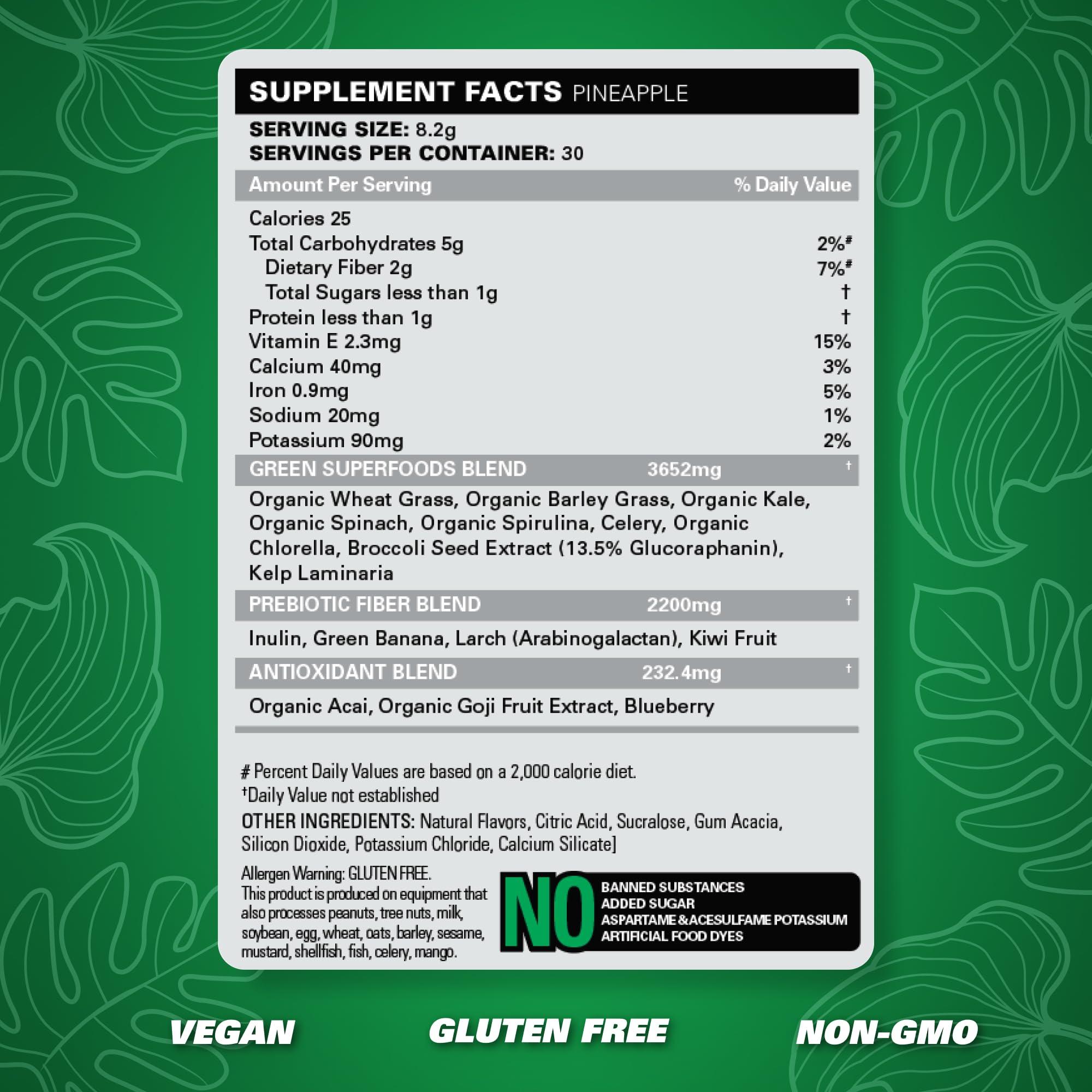 EHP Labs EHPlabs OxyGreens Super Greens Powder - Spirulina & Chlorella Superfood, Green Juice Powder & Greens Supplements with Prebiotic Fibre, Antioxidants & Immunity Support, 30 Serves (Pineapple)