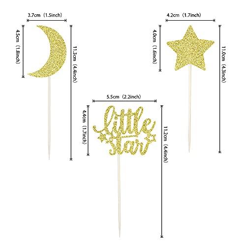 ZHUOWEISM 24 PCS Little Star Cupcake Toppers with Moon Gold Glitter Star Cupcake Picks Baby Shower Kids Birthday Party Cake Decorations Supplies
