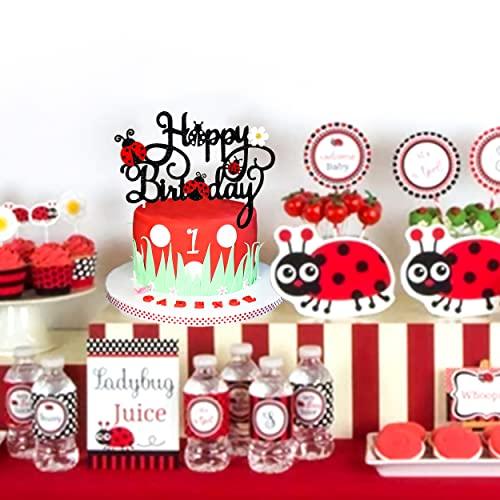 iPartyFun Ladybug Happy Birthday Cake Topper Little Ladybug Party Decoration Ladybug Daisy Cake Topper for Ladybug Theme Birthday Party Baby Shower Supplies