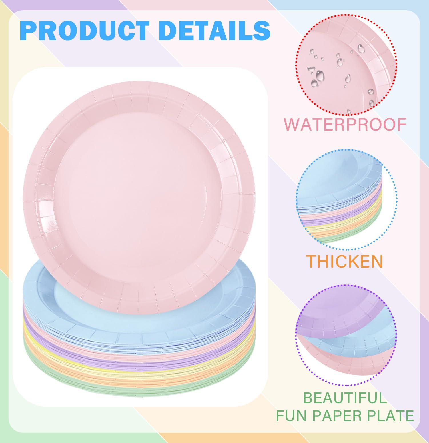 SietDESEO SietDESEO 60 PCS Pastel Rainbow Paper Plates 7 Inch Disposable Plates Dessert Plates Pastel Rainbow Dinner Plates for Wedding Baby Shower Birthday Party Supplies
