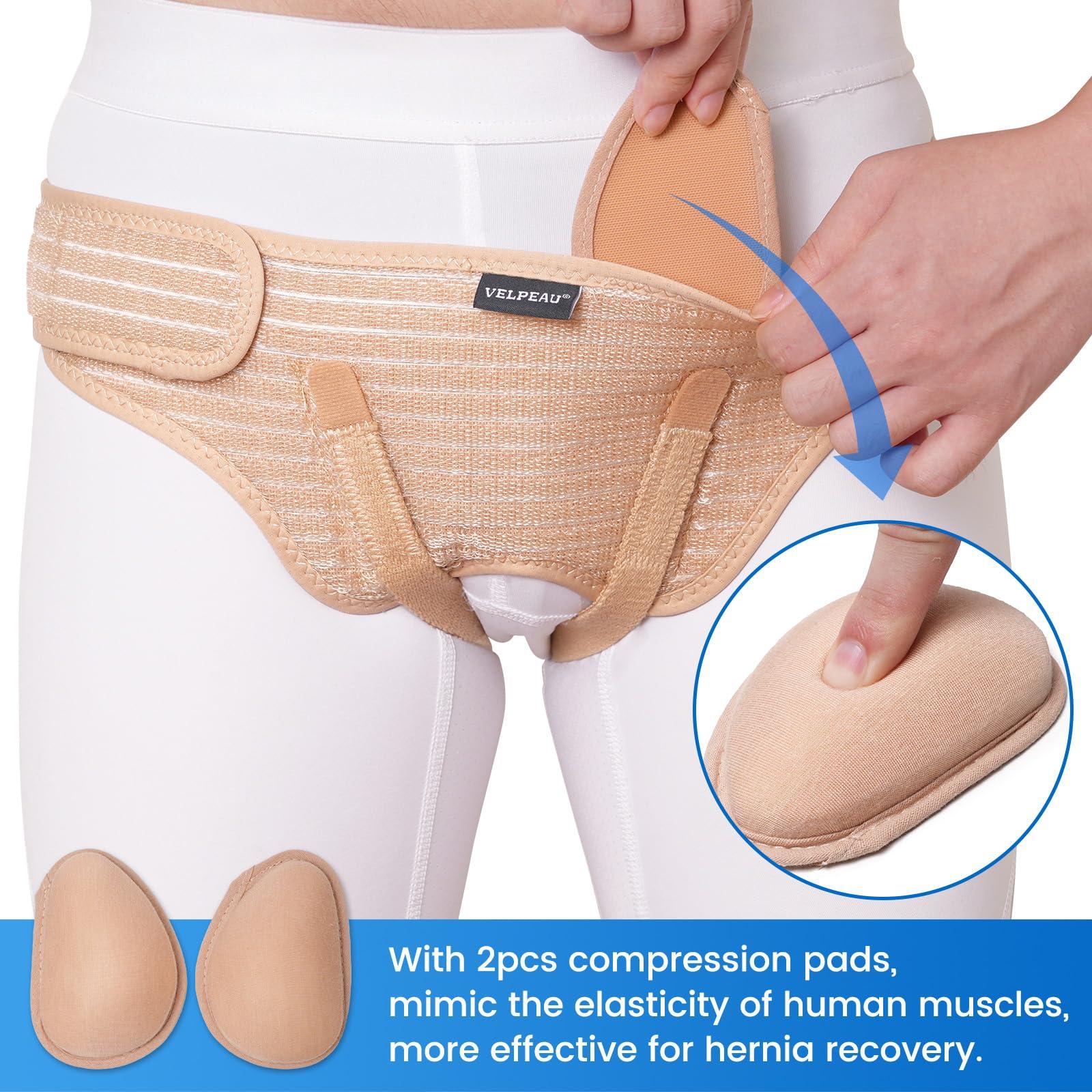 Velpeau VELPEAU Hernia Belt for Men & Women - Bilateral/Double Inguinal, Groin Hernia Support Truss Underwear Briefs, Pain Relief Recovery Adjustable Strap with 2 Removable Medical Compression Pads (Khaki, S)
