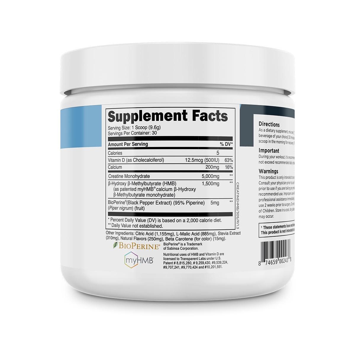 Transparent Labs Transparent Labs Creatine HMB - Creatine Monohydrate Powder with HMB for Muscle Growth, Increased Strength, Enhanced Energy Output, and Improved Athletic Performance - 30 Servings, Hawaiian Splash