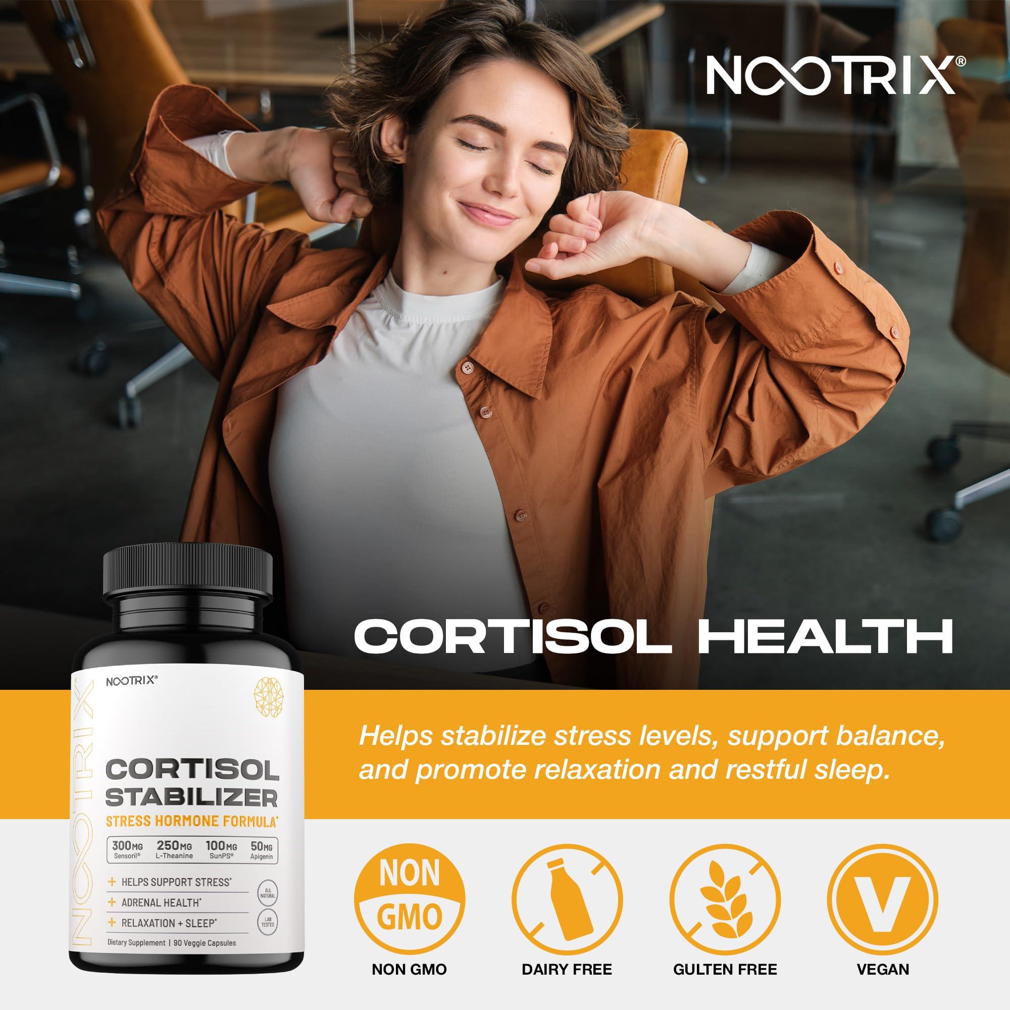 Nootrix Nootrix Cortisol Manager and Stabilizer Supplement | Supports Deep Sleep & Relaxation | Cortisol Supplement with Ashwagandha, L-Theanine, Rhodiola Rosea Extract & Apigenin | 90 Vegan Capsules