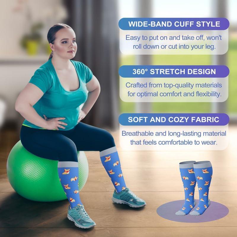 LEVSOX LEVSOX Wide Calf Compression Socks for Women Men Plus Size 15-20 mmHg Extra Large Knee High Support Sock for Nurses Pregnant Travel