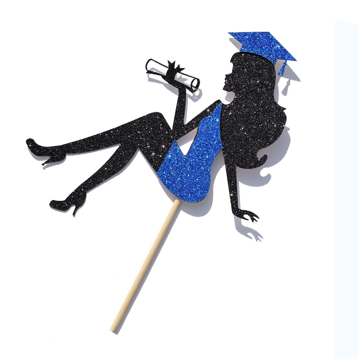 ALBESSULI Graduation Cake Topper 2023, Graduation Girl Cake Topper, Congrats Grad Girl Graduation Cake Decor, Girls Graduation Party Decorations, Black and Blue Glitter