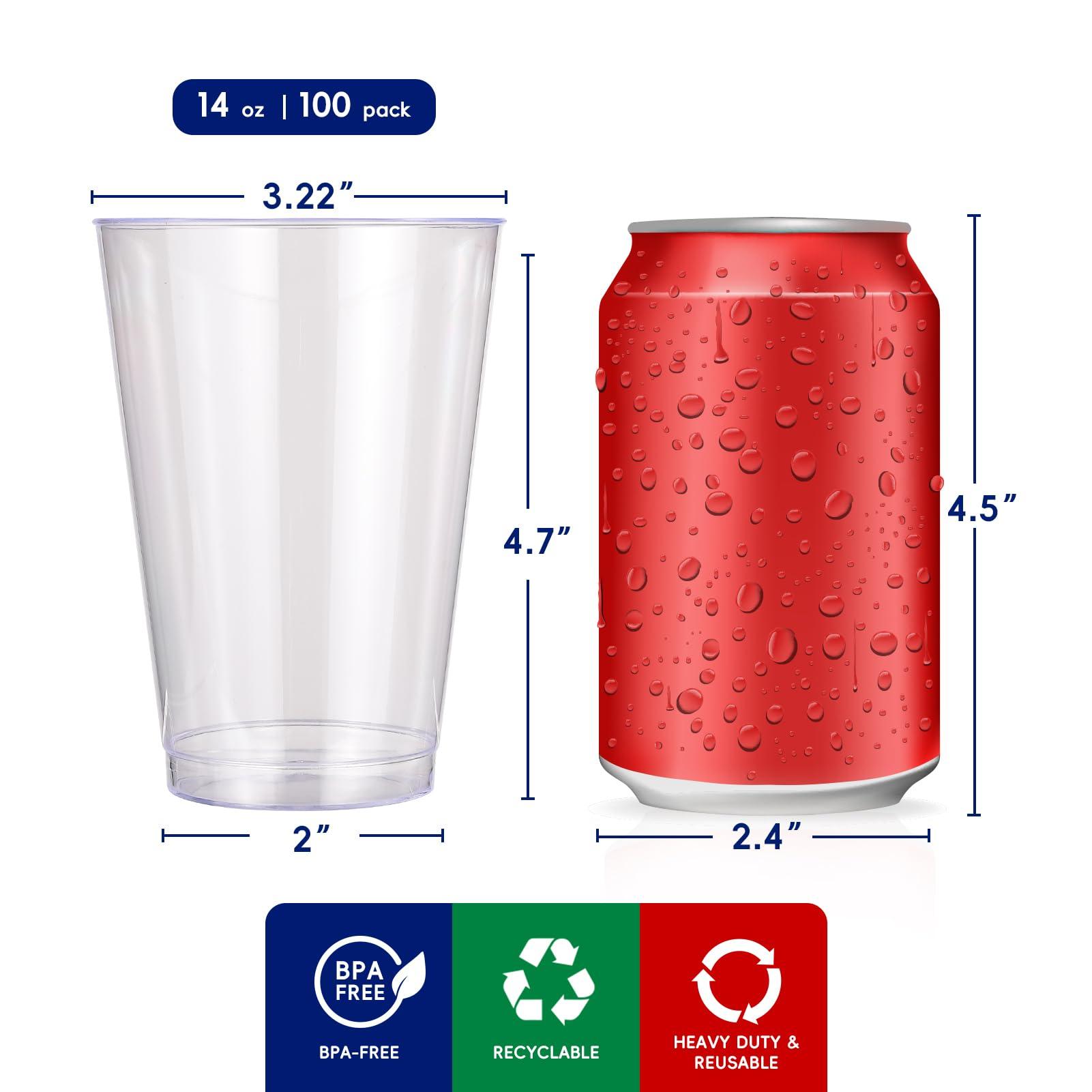 JOLLY CHEF JOLLY CHEF 14 oz Clear Plastic Cups, 100 Pack Heavy-duty Party Glasses, Disposable plastic cups for wedding Cocktails Tumblers, Ideal for Halloween,Christmas, Thanksgiving Parties