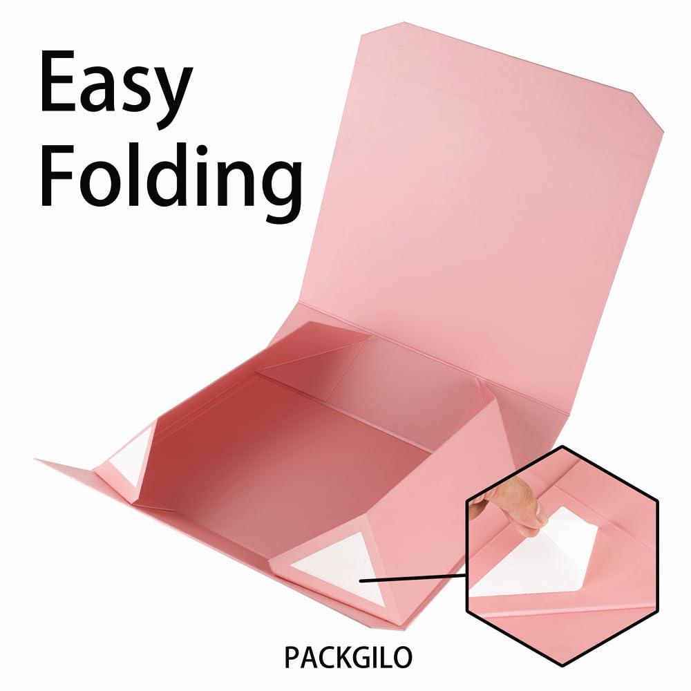 PACKGILO PACKGILO 3 Pcs Matte Pink Extra Large Gift Box with Lid, 19x16x6 Inches, Hard Magnetic Giant Gift Boxes for Presents Clothes Robe Wedding Dress Sweater,Reusable Foldable Bridesmaid Proposal Box