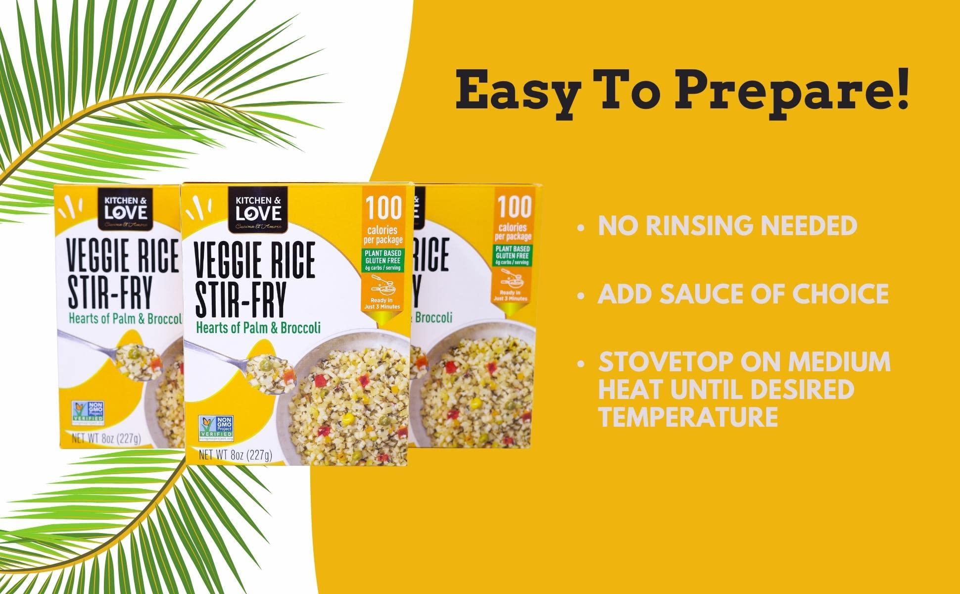 Kitchen & Love Kitchen & Love Hearts of Palm Veggie Rice Stir Fry, Low Carb, Low Calories, Plant Based, Non GMO, Gluten Free Rice Alternative, Vegan, Easy to Prepare Quick Meal 8 Oz (Pack of 3)