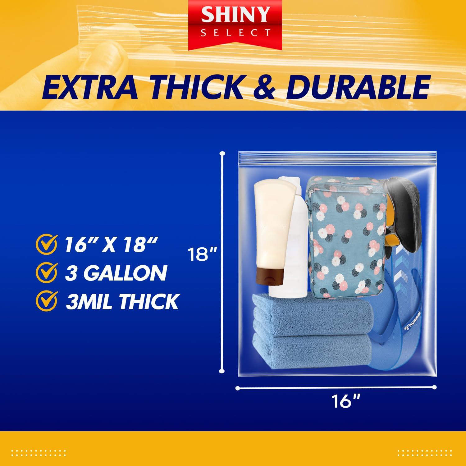 SHINY SELECT Extra Large Plastic Storage Bags With Zipper Top 3 Gallon 16\" x 18\" Jumbo Size Bag Heavy Duty 3 Mil Thick Clear X-Large Big Zip Bags for Food Freezer Clothes Travel Moving (12)