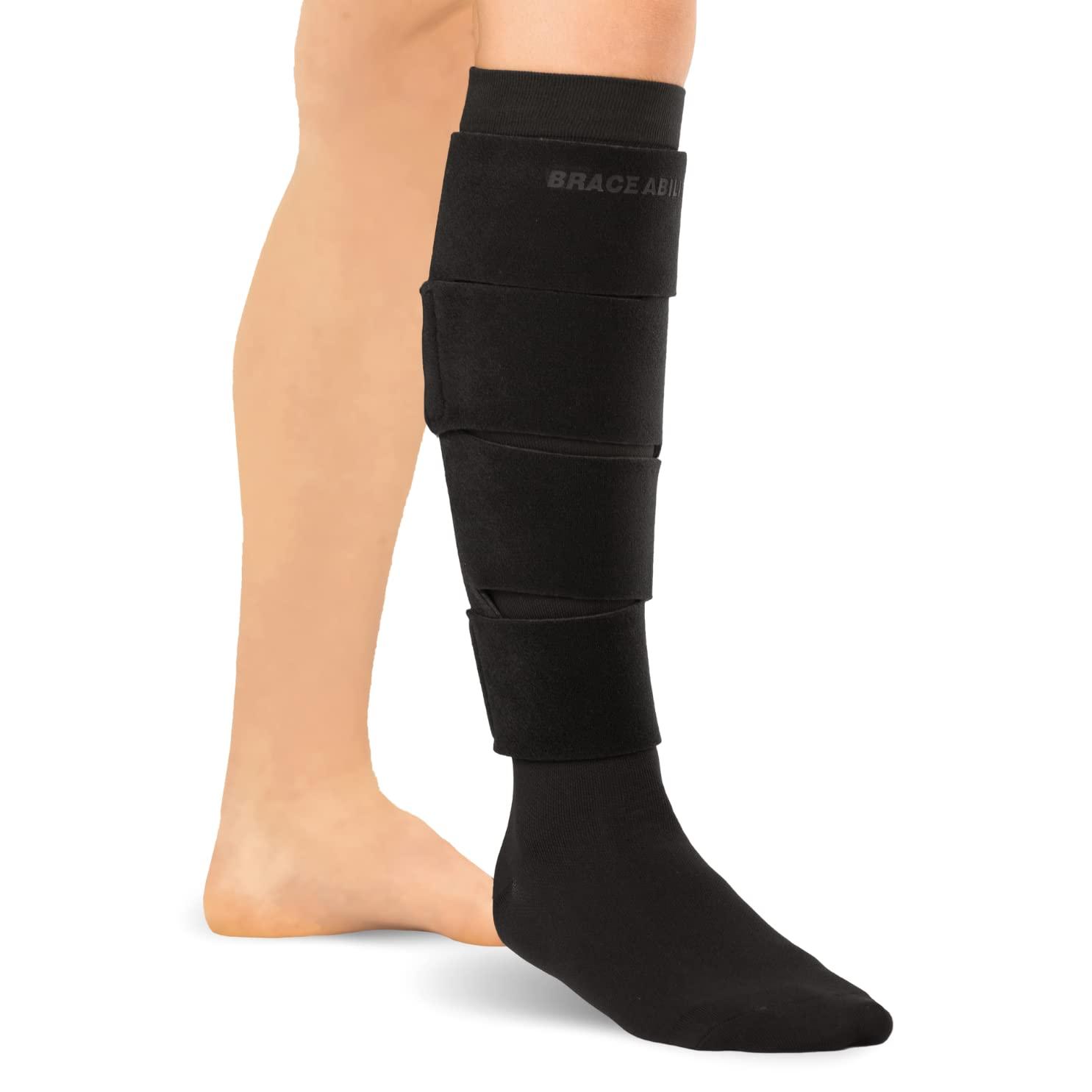 BraceAbility BraceAbility Lymphedema Leg Wrap - Swollen Calf Garment Brace for Lower Extremity Edema Swelling, Lymphatic Drainage, Water Retention Sleeve - 20-30 mmHg Medical Compression Socks Included (L)