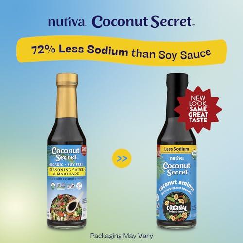 COCONUT SECRET Coconut Secret, Organic Liquid Coconut Aminos, 8 fl oz (pack of 4), All-Purpose Seasoning Sauce & Marinade, Soy-Free Soy Sauce Alternative, Low Sodium, Low Glycemic, Vegan & Gluten Free Stir Fry Sauce