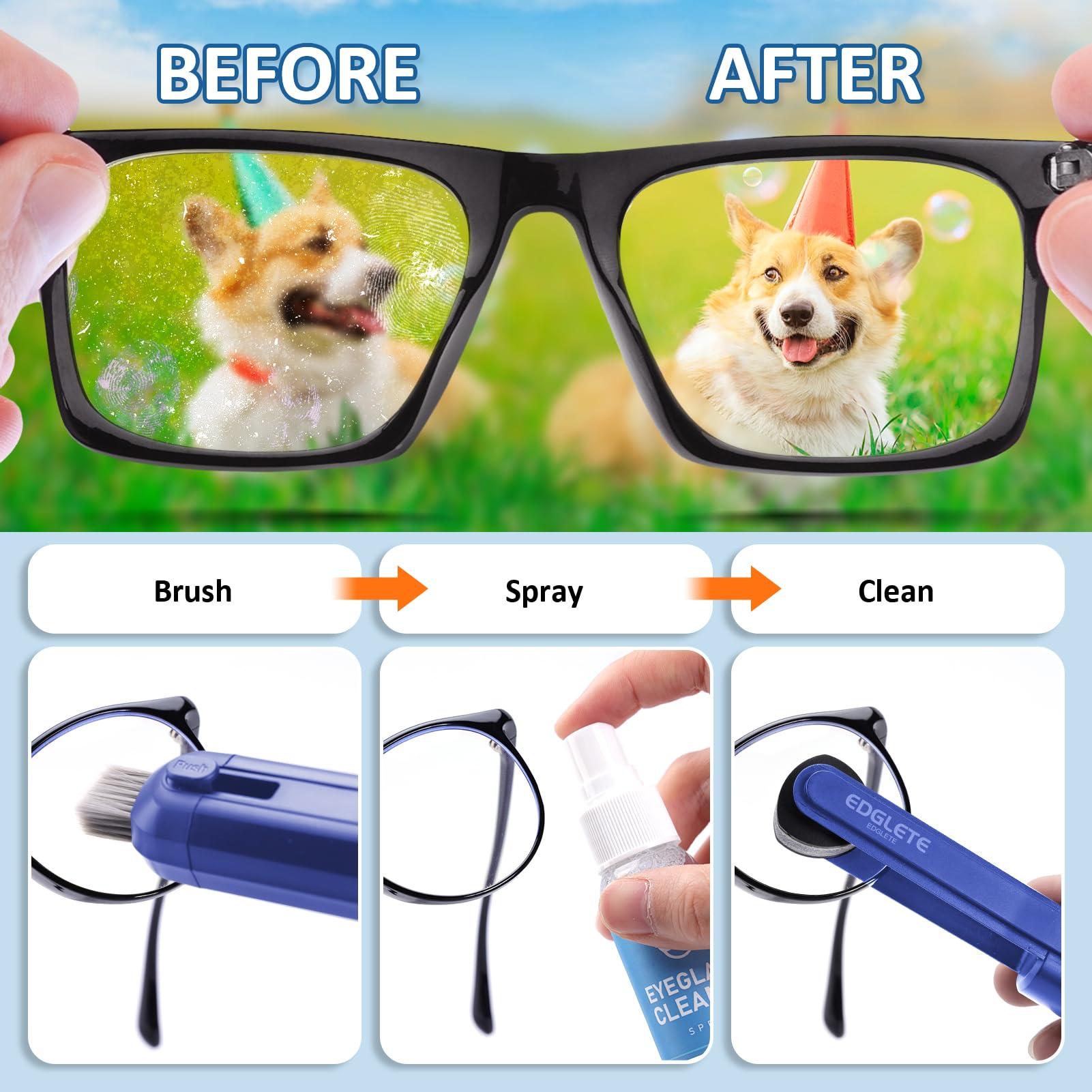 Edglete Glasses Cleaner Eyeglass Cleaning Kit, Lens Cleaners Spray with Microfiber Cloth, Portable Glasses Cleaning Kit for Travel, Safe Eyeglasses Cleaner Tool, No Streaks Scratch