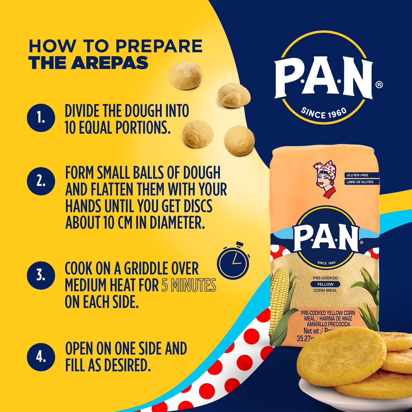P.A.N. P.A.N. Yellow Corn Meal – Pre-cooked Gluten Free and Kosher Flour for Arepas (2.2 lb / Pack of 4)
