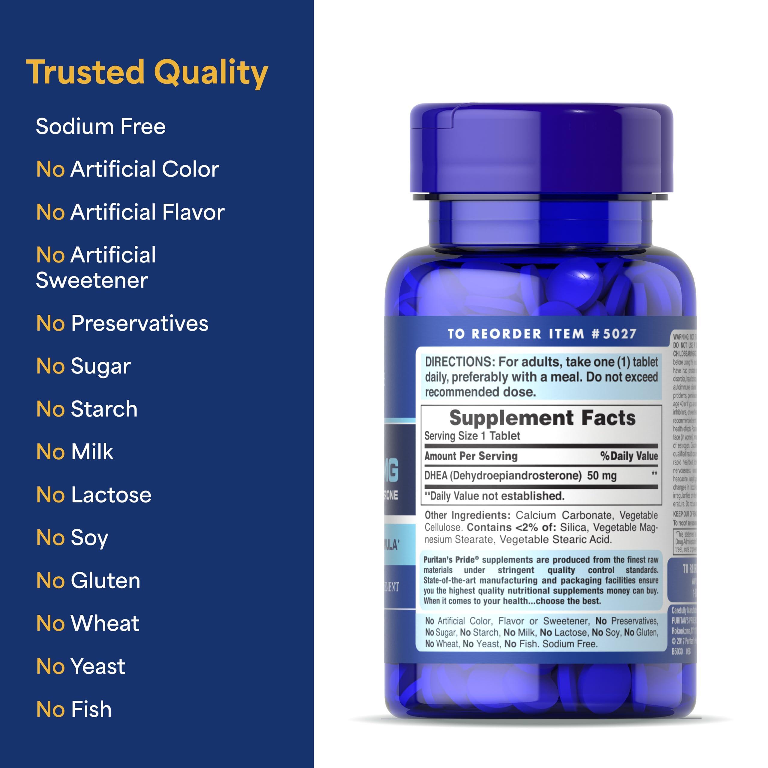 Puritan's Pride Puritan's Pride Youth Guard DHEA for Women and Men 50mg, Dietary Supplement forHealthy Aging, 3 Month Supply, 100 Tablets, 2 Pack